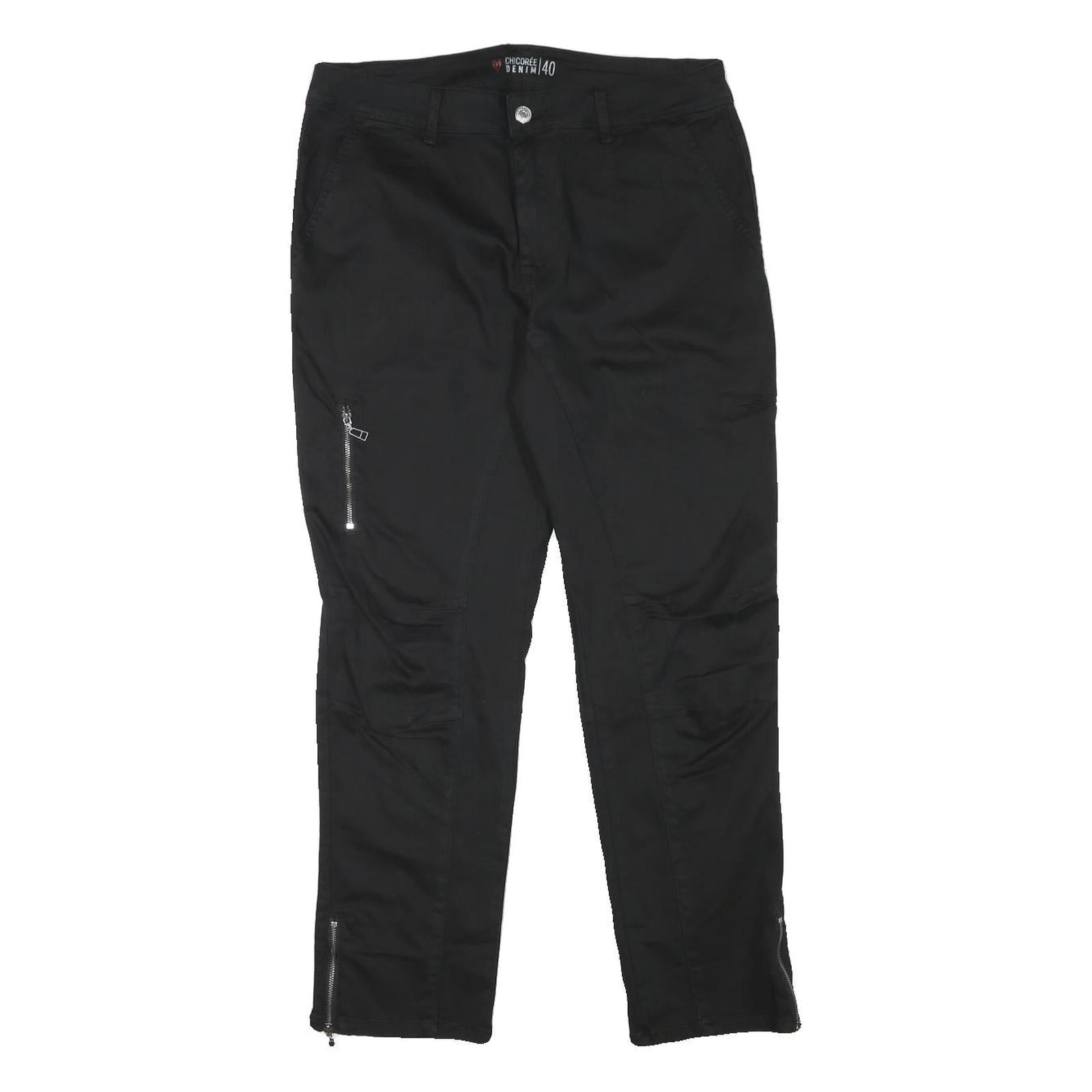CHICOREE Womens Black Cotton Blend Slim Straight Trousers W31 L27 Zip Closure Refurbished - N/A refurbished available on Cerqular