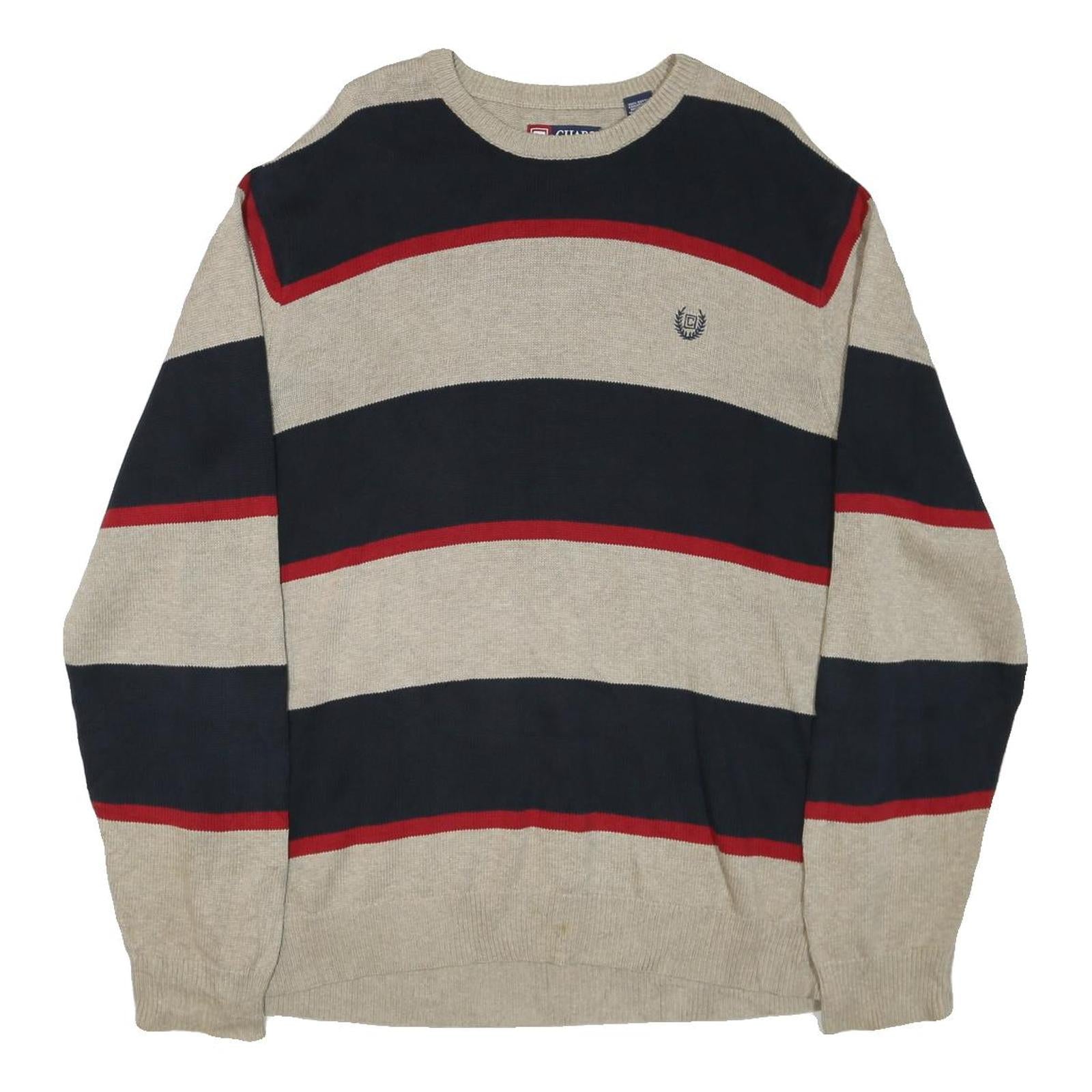CHAPS Mens Beige & Navy Patterned Jumper Crew Neck Basic Knit L Cotton Blend Refurbished - N/A refurbished available on Cerqular