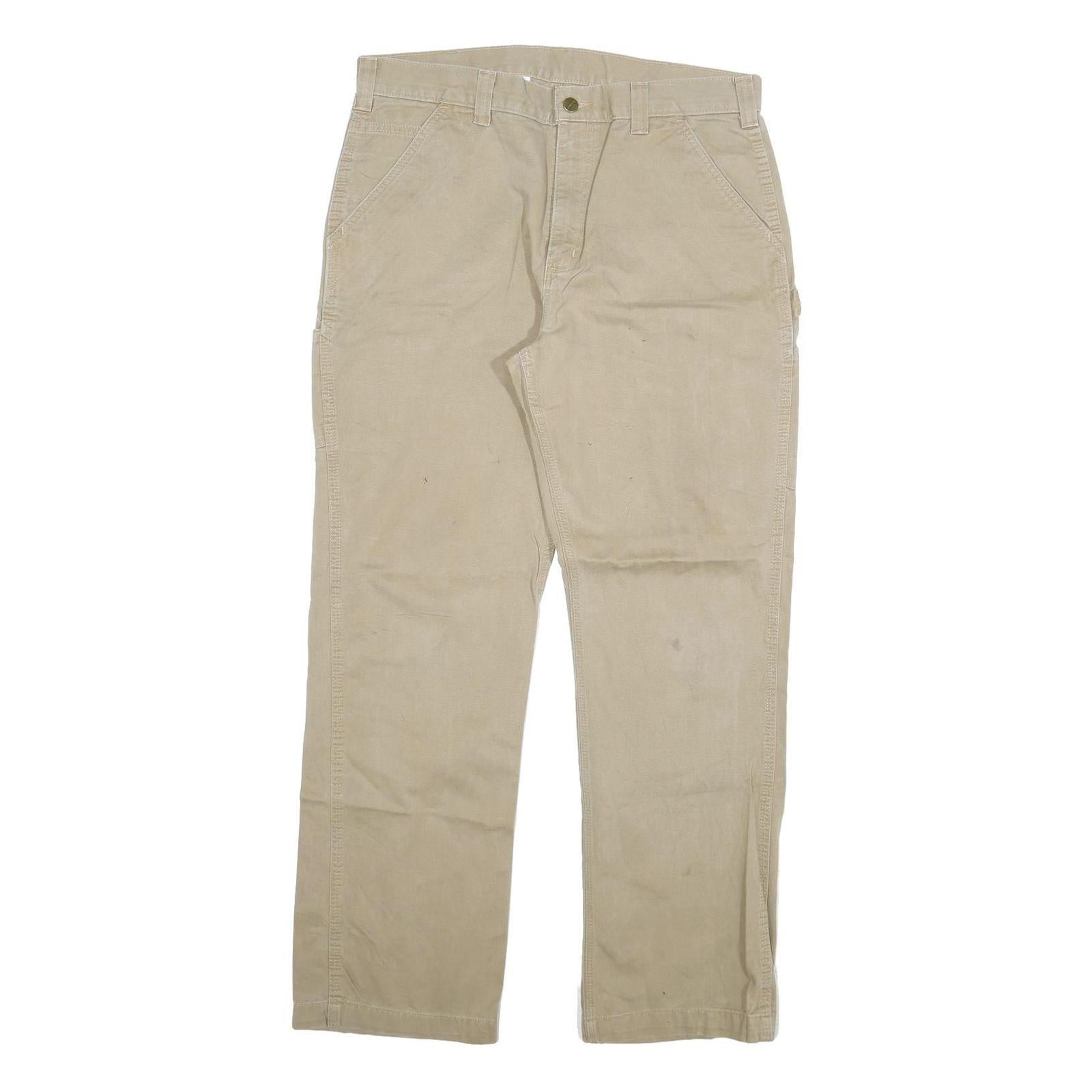 CARHARTT Mens Cotton Blend Beige Relaxed Straight Trousers W36 L32 Workwear Zip Refurbished - N/A refurbished available on Cerqular