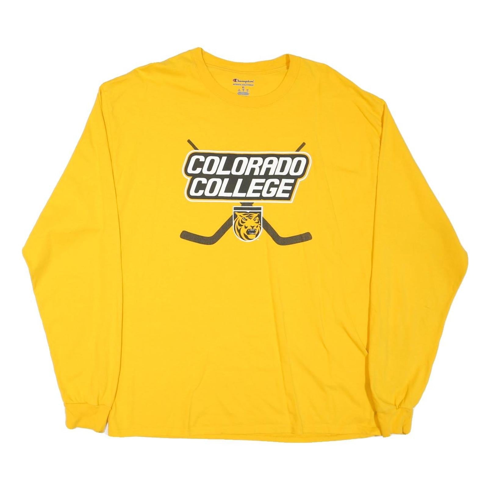 CHAMPION Mens Yellow Colorado College Long Sleeve Crew Neck T-Shirt XL Cotton Refurbished - N/A refurbished available on Cerqular
