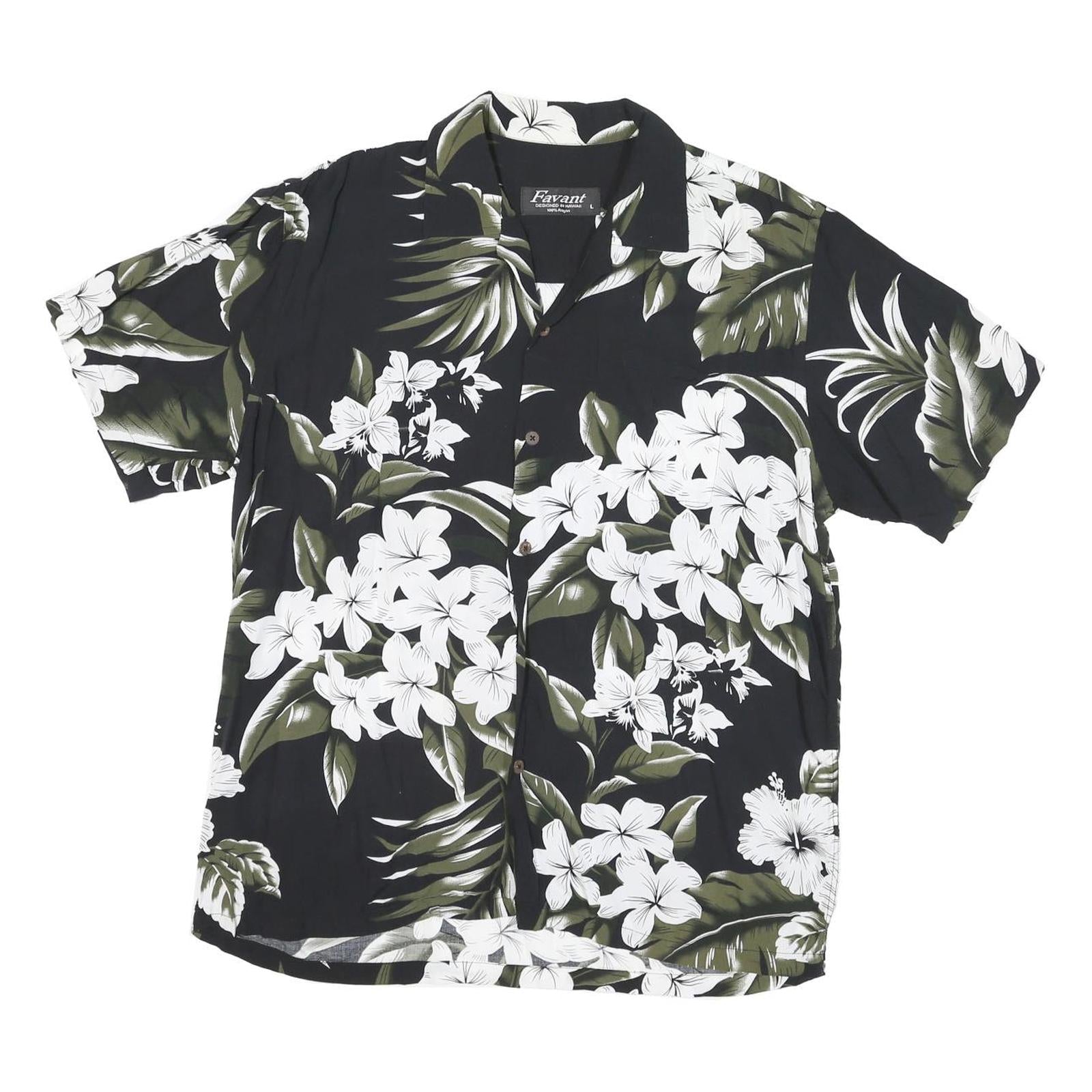 FAVANT Mens Black & Olive Floral Rayon Shirt XL Summer Holiday Casual Refurbished - N/A refurbished available on Cerqular