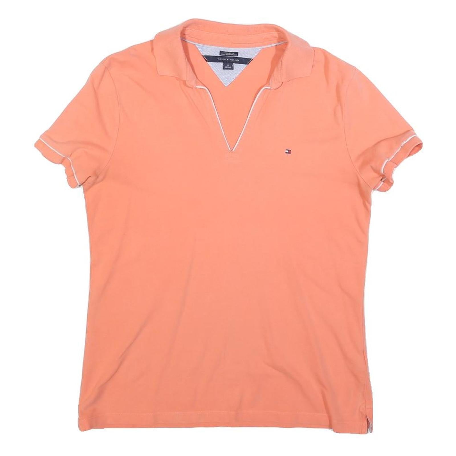 TOMMY HILFIGER Womens Peach Polo Shirt M Cotton Blend Short Sleeve Plain Refurbished - N/A refurbished available on Cerqular