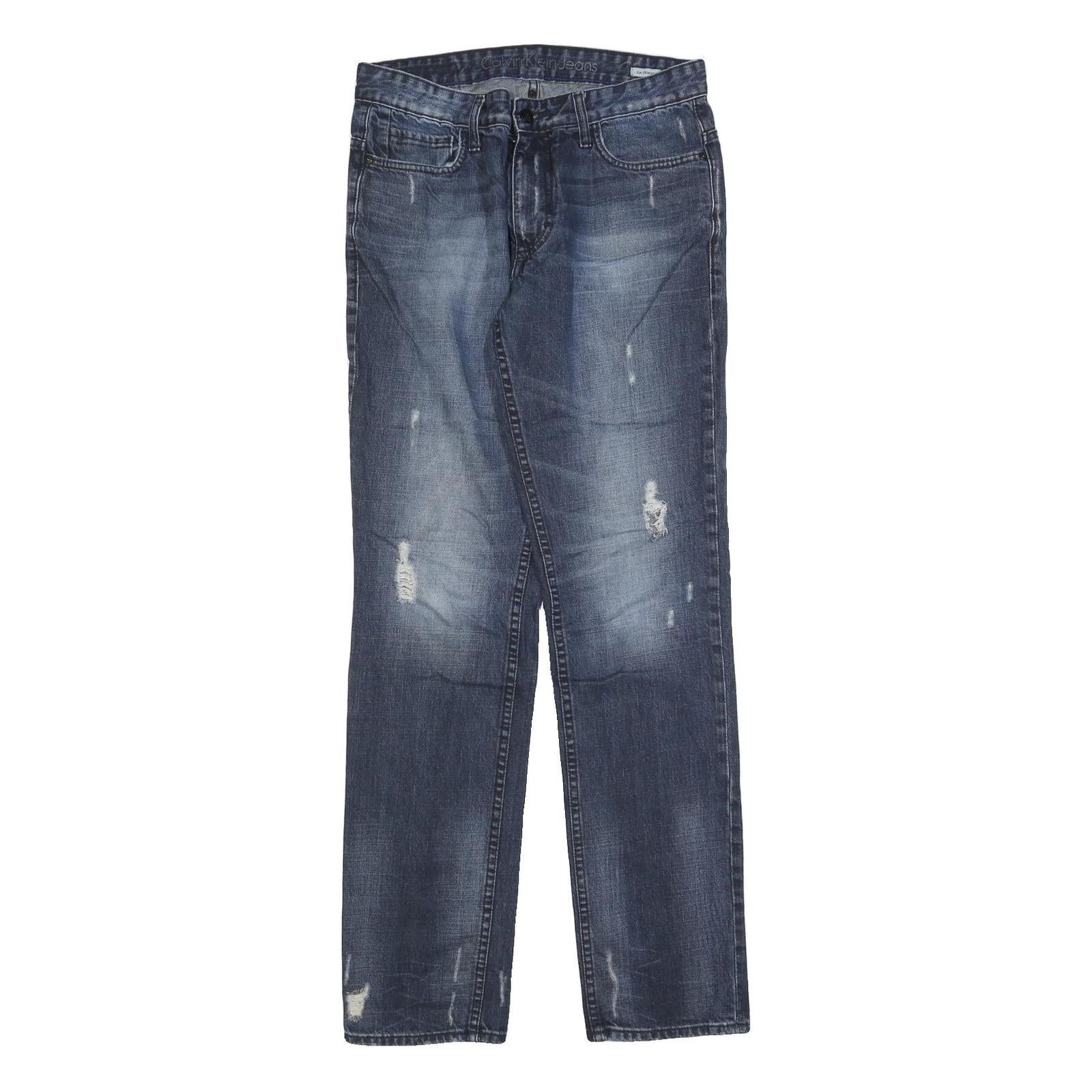 CALVIN KLEIN JEANS Mens Blue Regular Straight Denim Light W32 L32 Distressed Refurbished - N/A refurbished available on Cerqular