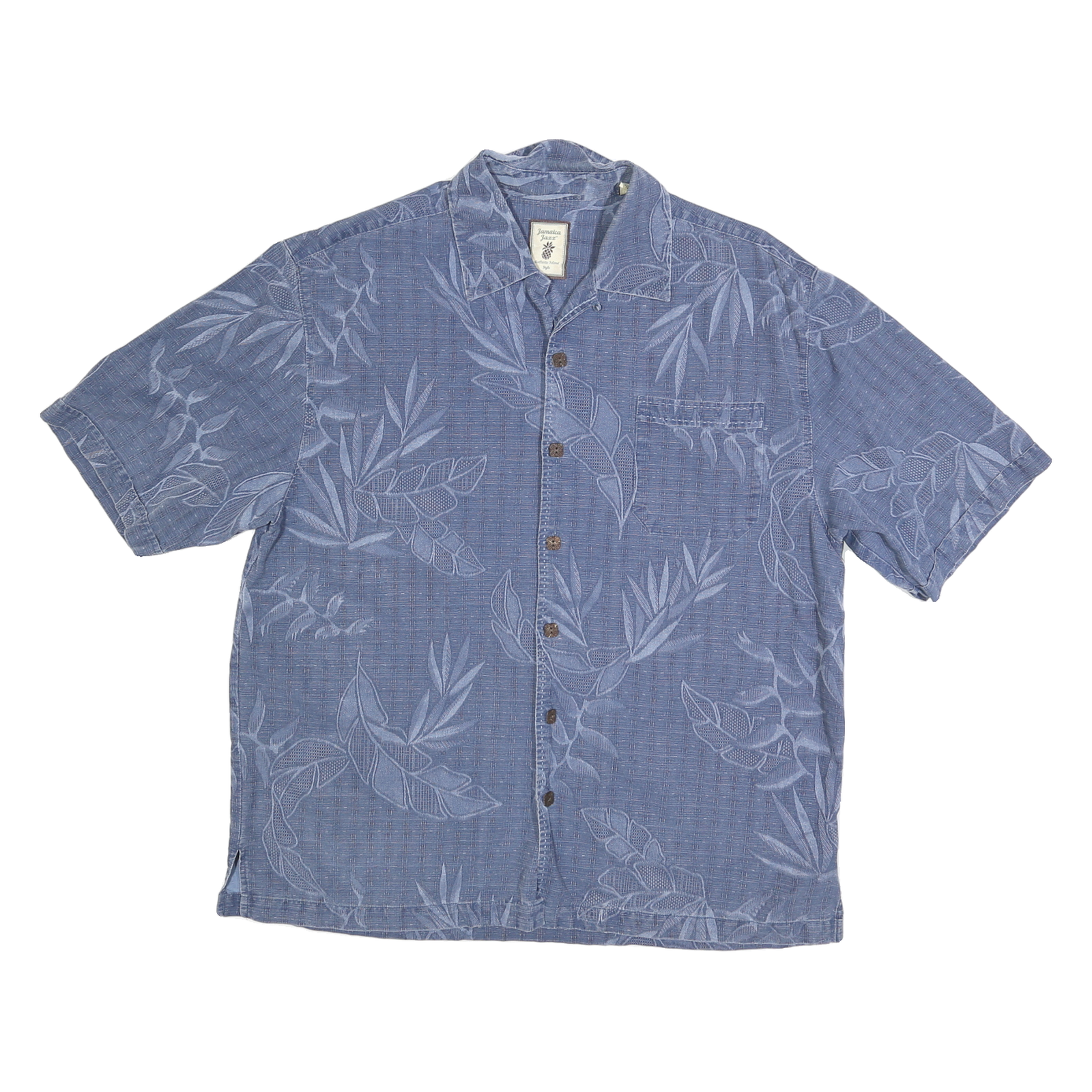 JAMACIA JAXX Mens Blue Silk Shirt M Tropical Leaf Print Casual Tropical Style Refurbished - N/A refurbished available on Cerqular