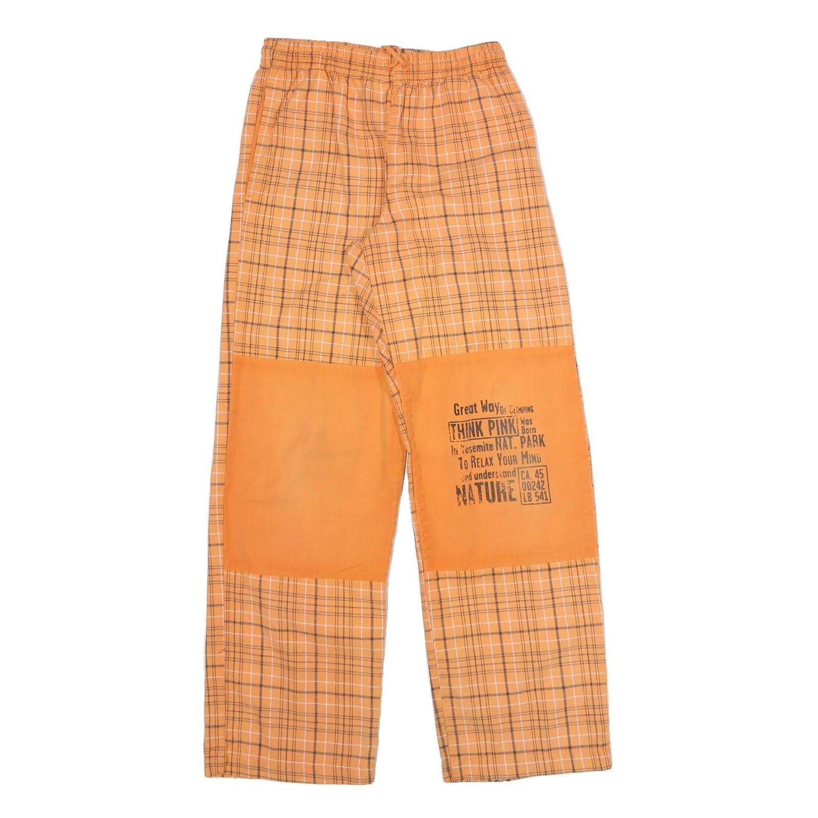 THINK PINK Womens Cotton Blend Orange Checked Relaxed Drawstring Trousers W22 Refurbished - N/A refurbished available on Cerqular