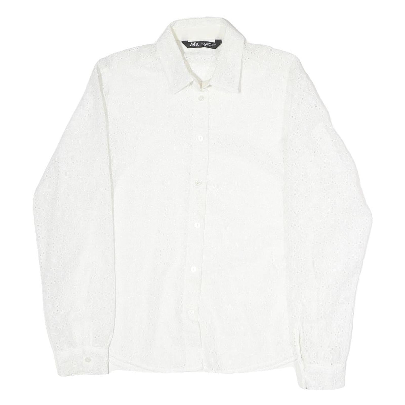 ZARA Womens White Printed Shirt Long Sleeve Collared XS Elegant Button Fastening Refurbished - N/A refurbished available on Cerqular