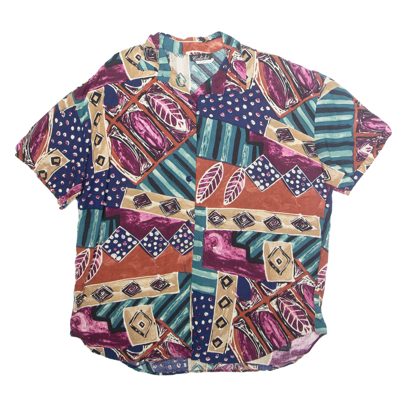CALICHE Womens Printed Blouse Blue Collared Crazy Pattern L Refurbished - N/A refurbished available on Cerqular