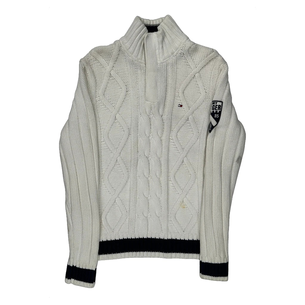Buy Shield Patch On Sleeve Tommy Hilfiger 1/4 Zip - Medium White Cotton Refurbished - $33.49 Shield Patch On Sleeve Tommy Hilfiger 1/4 Zip - Medium White Cotton Refurbished - Thrifted (note: this is a term often used to describe second- refurbished available on Cerqular