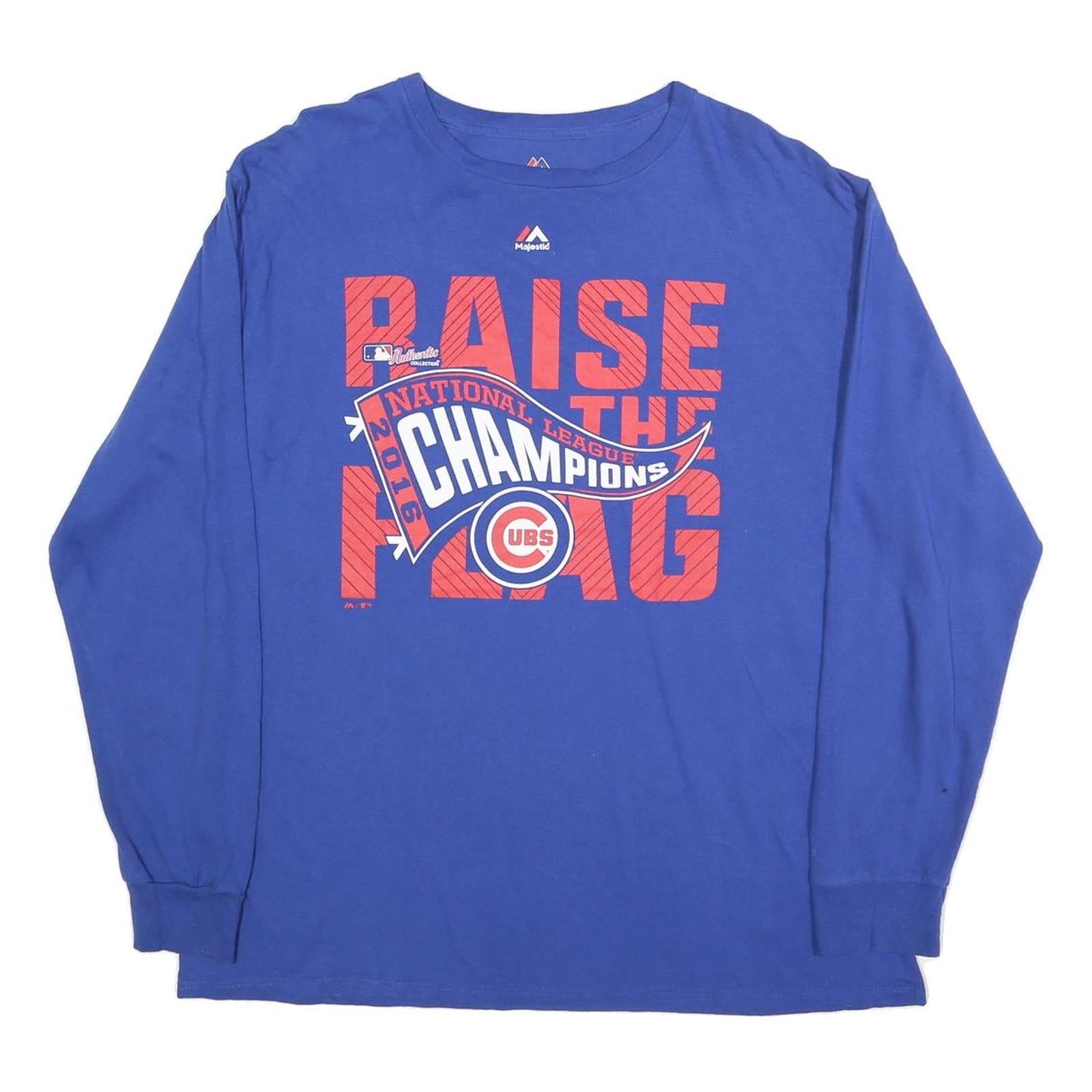 Buy MAJESTIC Mens Blue Cubs Raise The Flag Long Sleeve Crew Neck T-Shirt XL Cotton Refurbished - $28.59 MAJESTIC Mens Blue Cubs Raise The Flag Long Sleeve Crew Neck T-Shirt XL Cotton Refurbished - N/A refurbished available on Cerqular