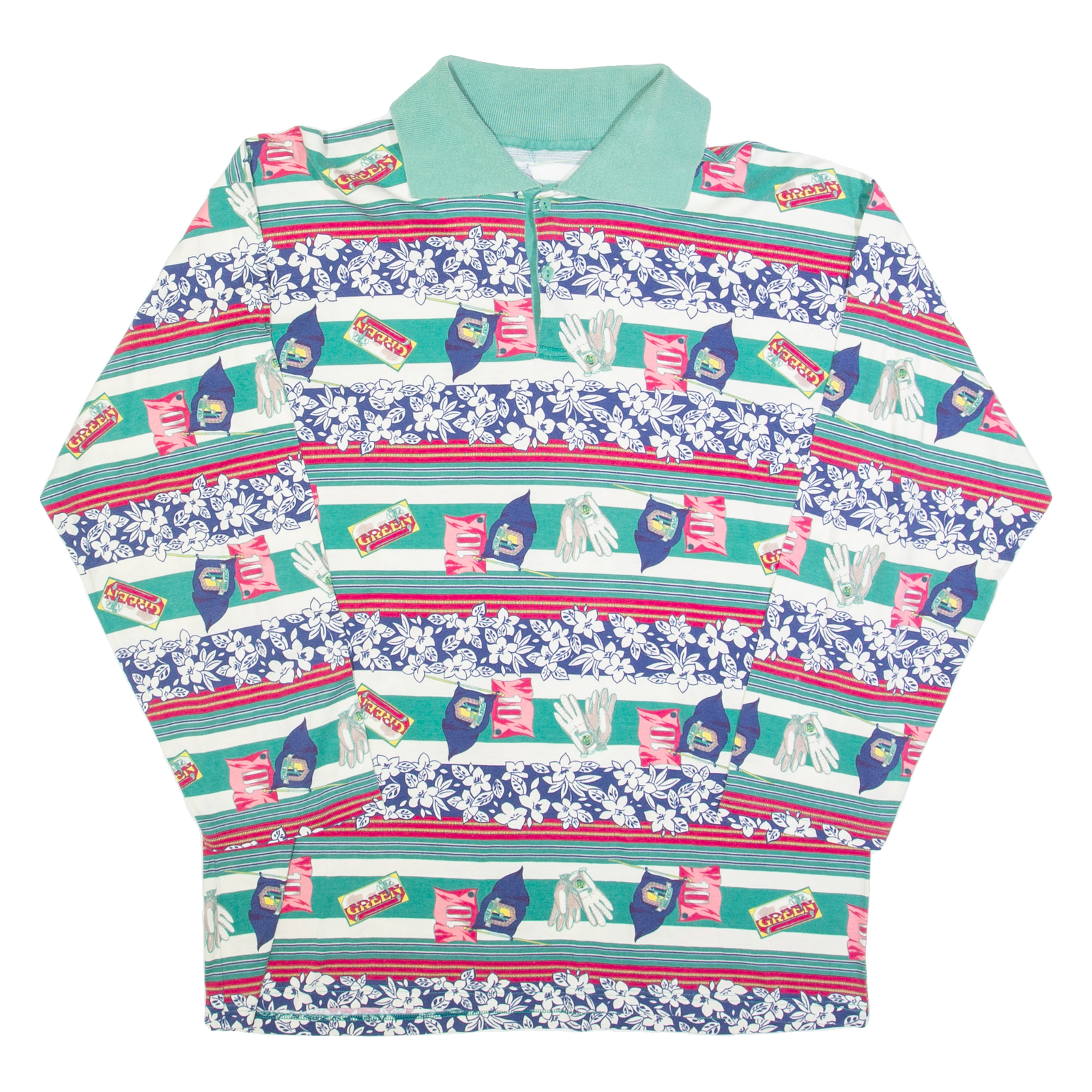 Womens Polo Shirt Green 90s Striped Long Sleeve L Refurbished - N/A refurbished available on Cerqular