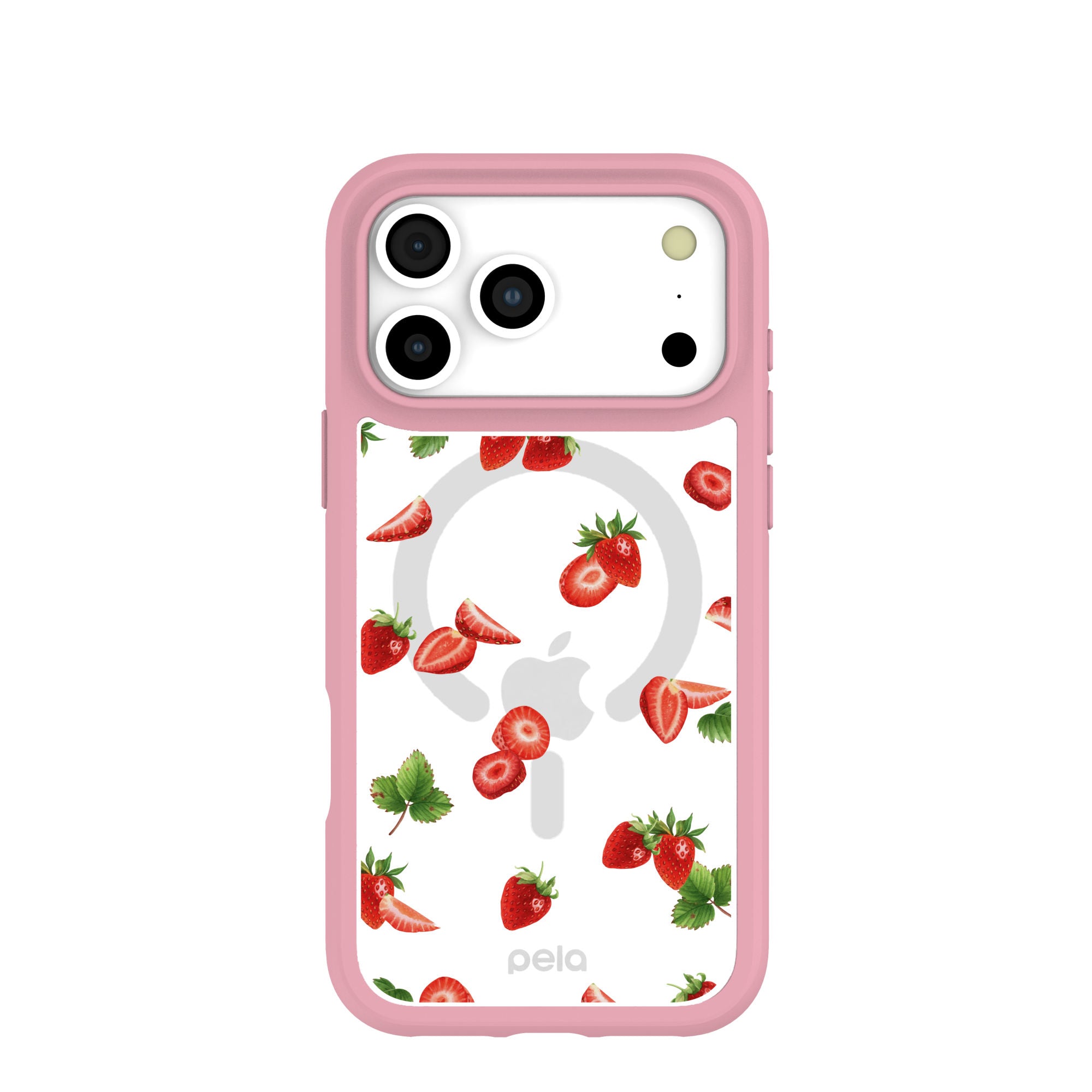 Clear Berry Pink iPhone 17 Pro Max Case With Petal Pink Ridge (MagSafe included) Refurbished - Pela Case refurbished available on Cerqular
