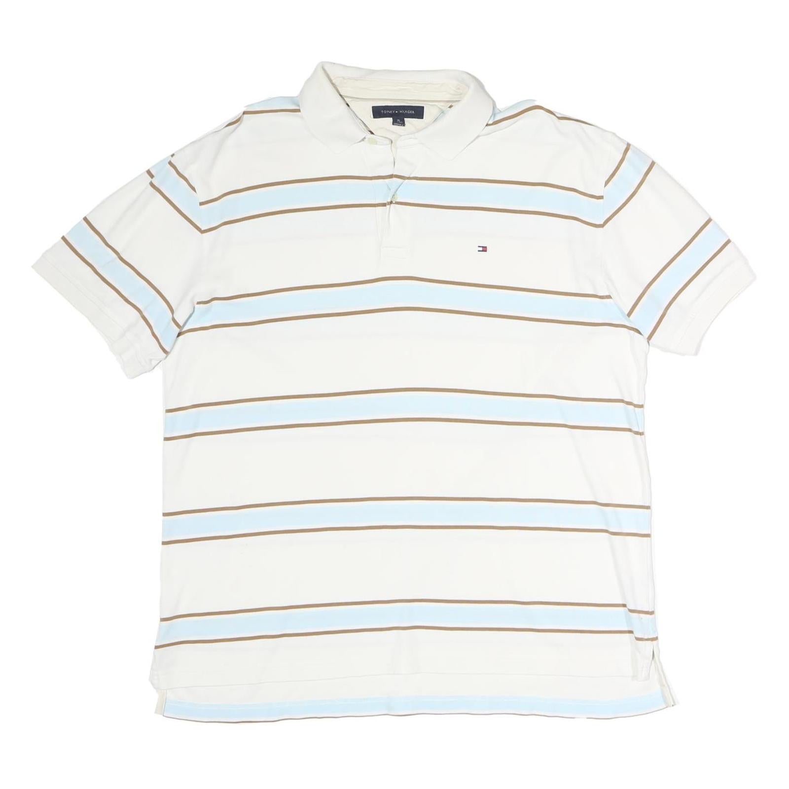 TOMMY HILFIGER Mens White & Blue Striped Short Sleeve Polo Shirt XL Classic Fit Refurbished - N/A refurbished available on Cerqular