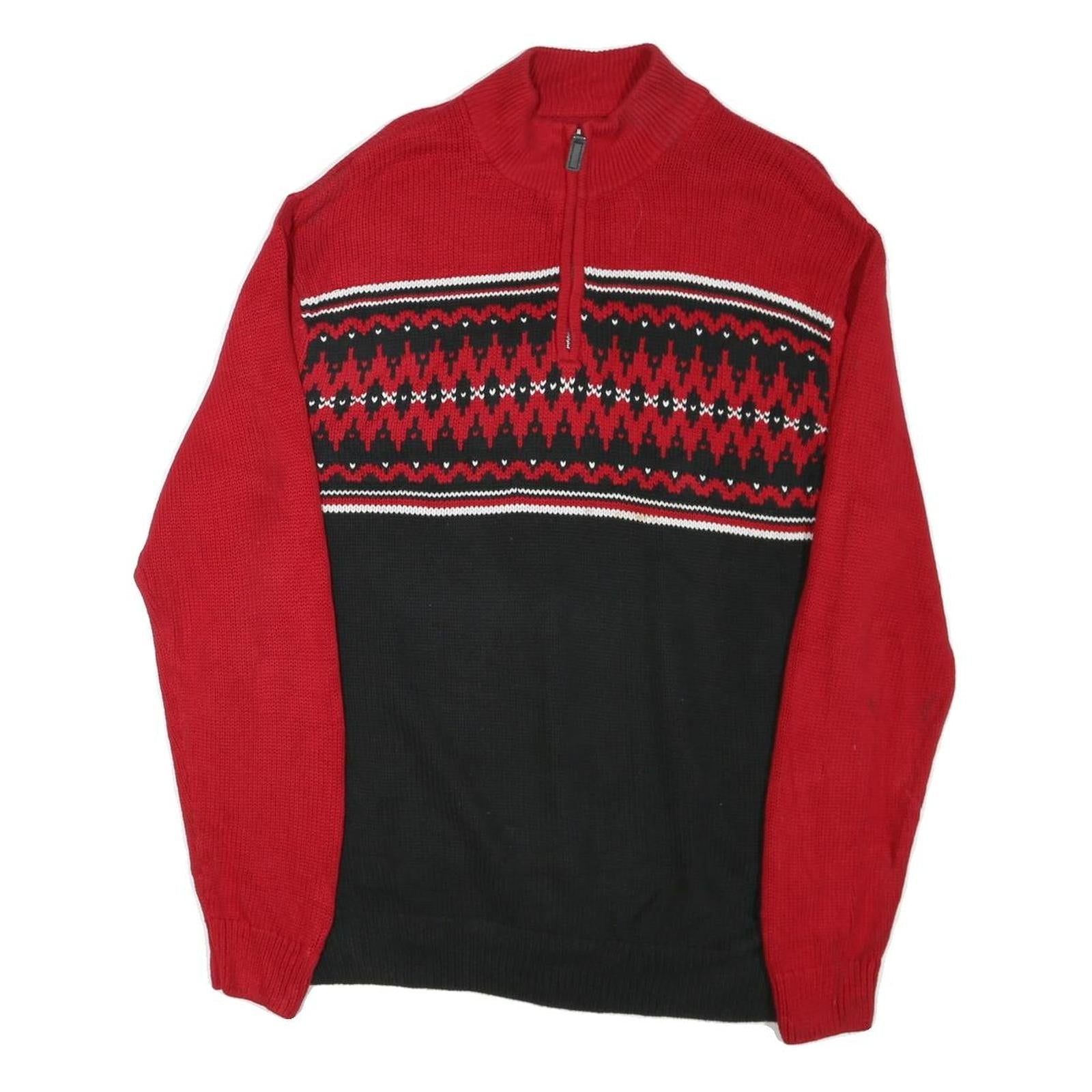 CHAPS Mens Red & Black Patterned Pullover Jumper Half Zip Cotton Blend L Refurbished - N/A refurbished available on Cerqular