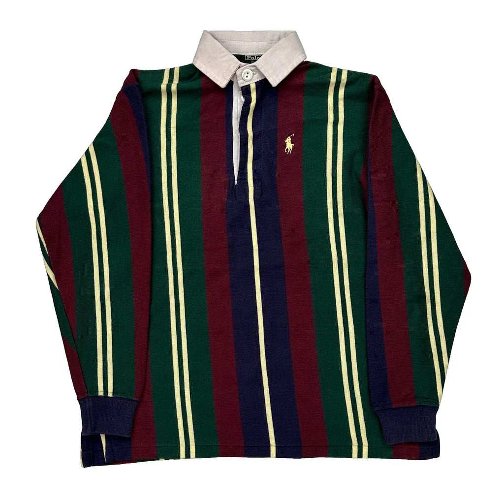 Age 7 Made In USA Polo By Ralph Lauren Striped Rugby Shirt - Small Multicoloured Cotton Refurbished - Thrifted (note: this is a term often used to describe second- refurbished available on Cerqular