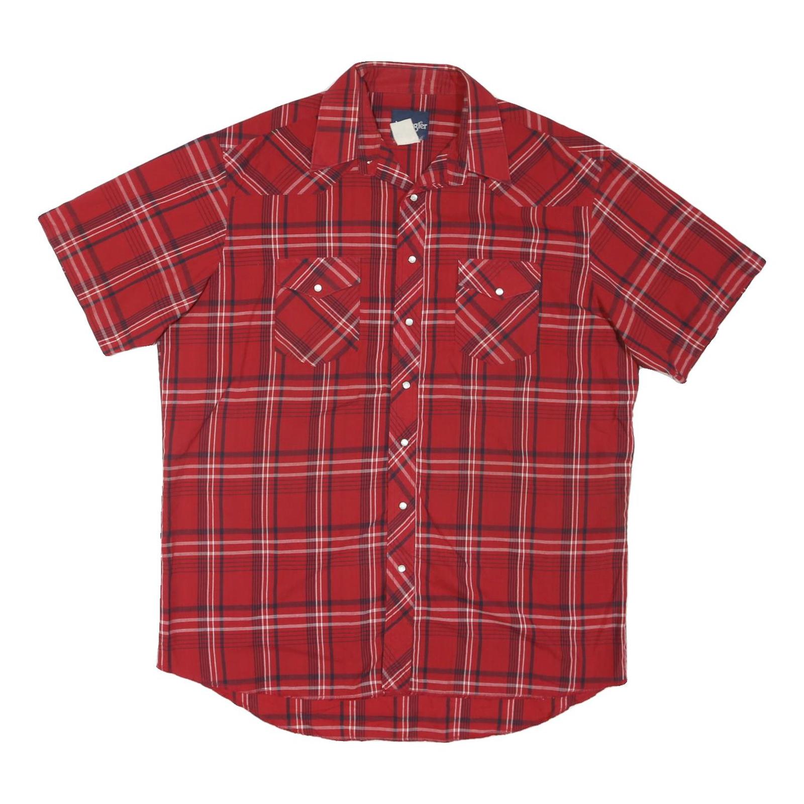 WRANGLER Mens Red Check Shirt L Short Sleeve Button Up Cotton Blend Refurbished - N/A refurbished available on Cerqular