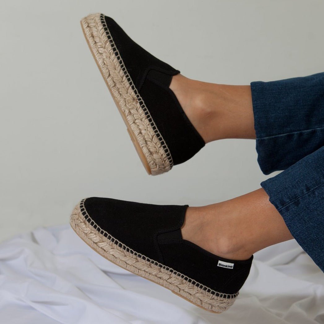Palma Canvas Espadrille Platform Slip On - Black | Select Size: 9 US (40EU) | Color: Black Refurbished - N/A refurbished available on Cerqular