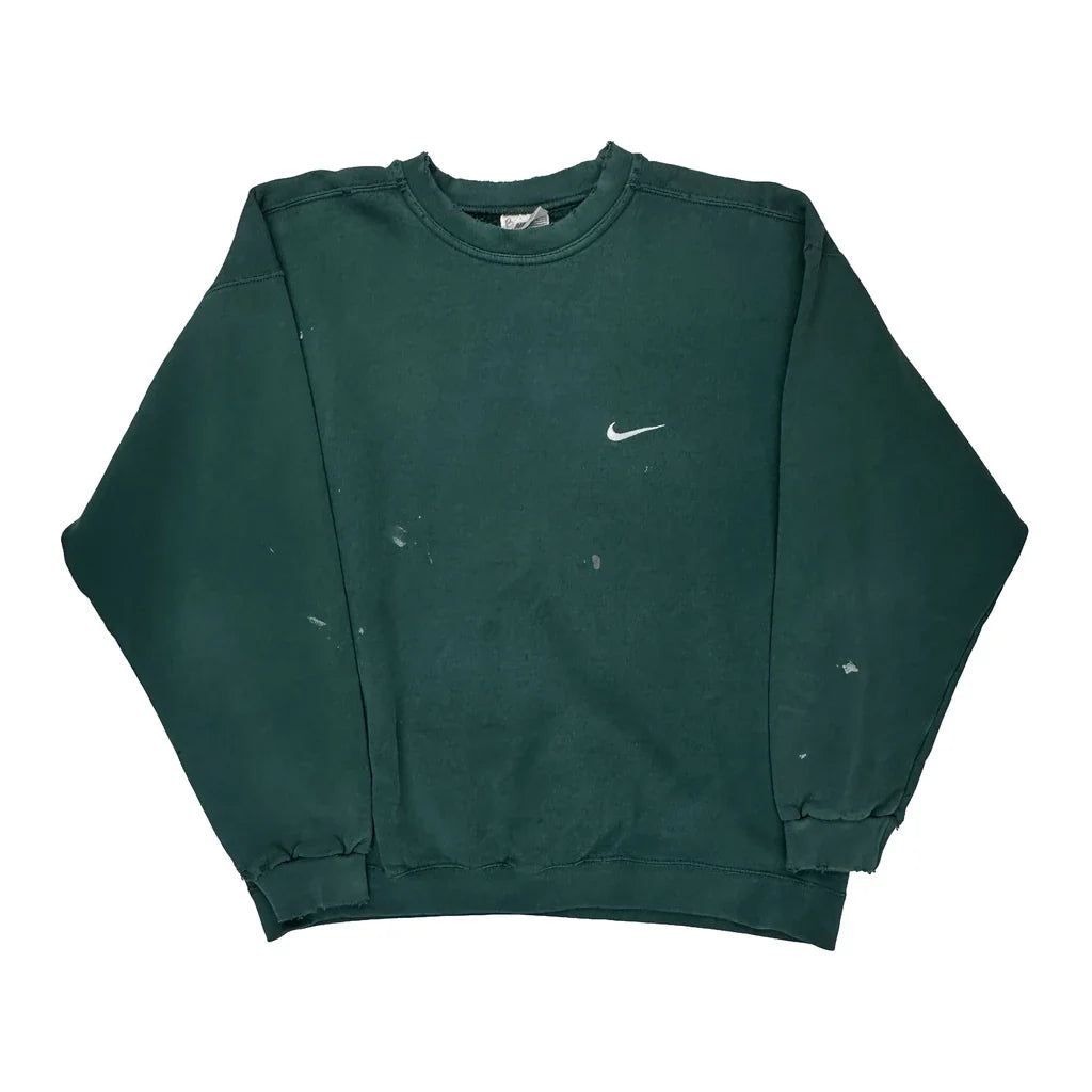 Nike Sweatshirt - Large Green Cotton Refurbished - Thrifted (note: this is a term often used to describe second- refurbished available on Cerqular