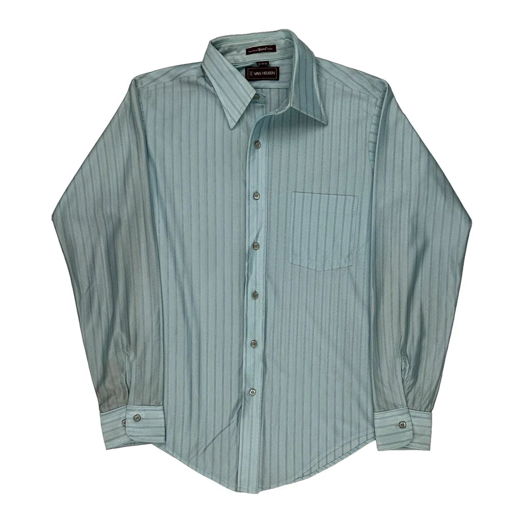 Van Heusen Striped Shirt - Large Blue Nylon Refurbished - Thrifted (note: this is a term often used to describe second- refurbished available on Cerqular