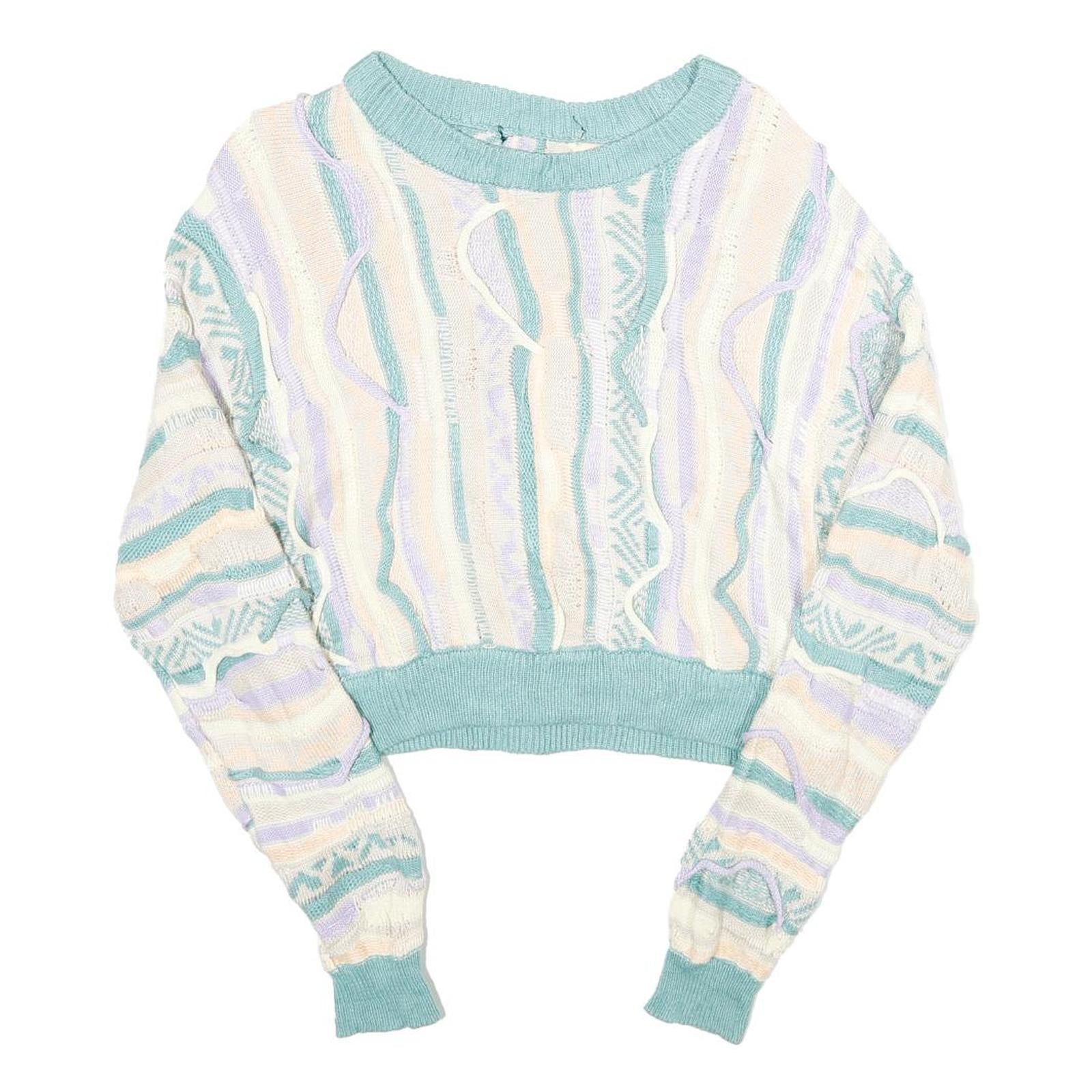 FOREVER 21 Womens Blue Cream Patterned Crop Jumper Crew Neck Basic Knit S Refurbished - N/A refurbished available on Cerqular