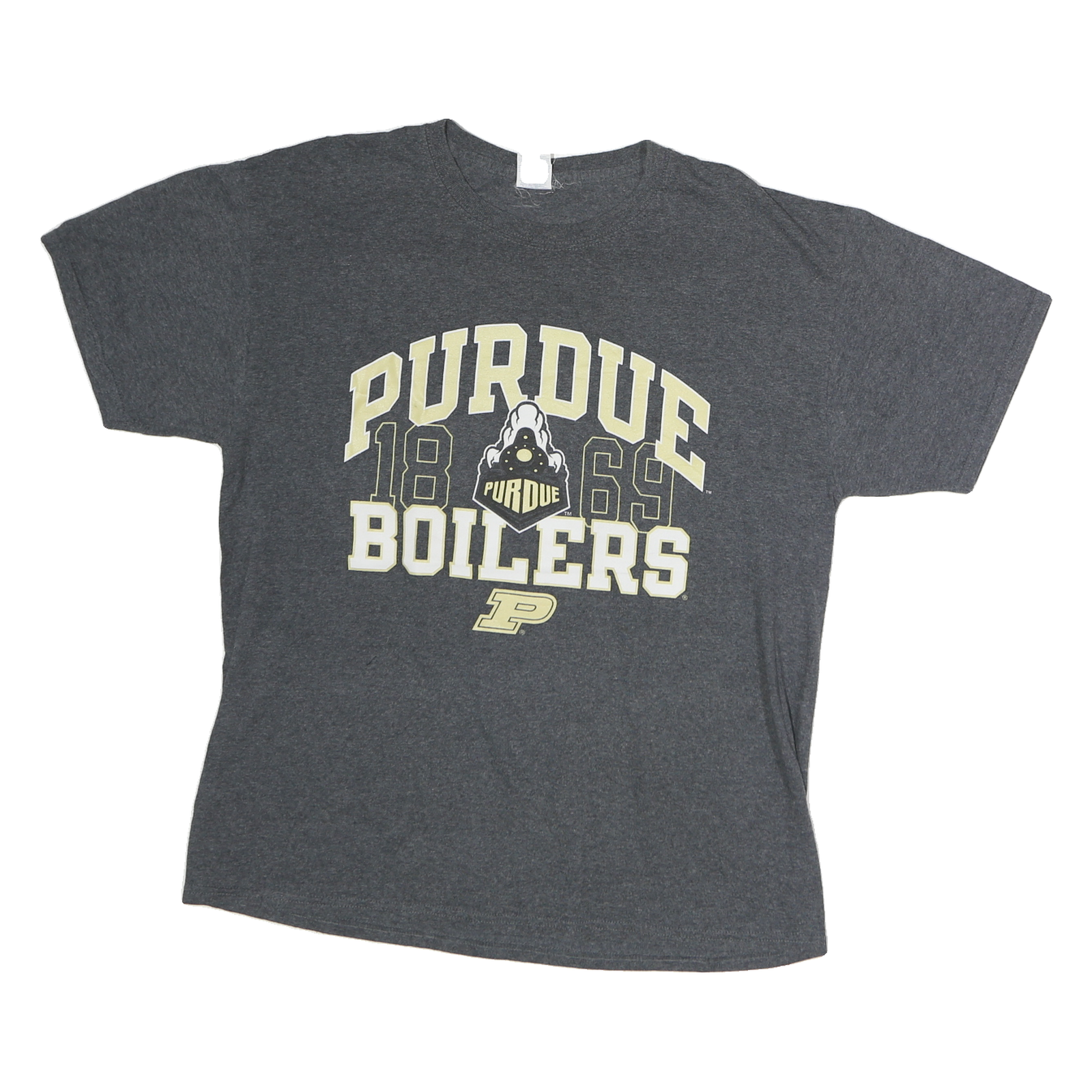 JERZEES Mens Grey Purdue Boilers Graphic T-Shirt L Short Sleeve Crew Neck Refurbished - N/A refurbished available on Cerqular