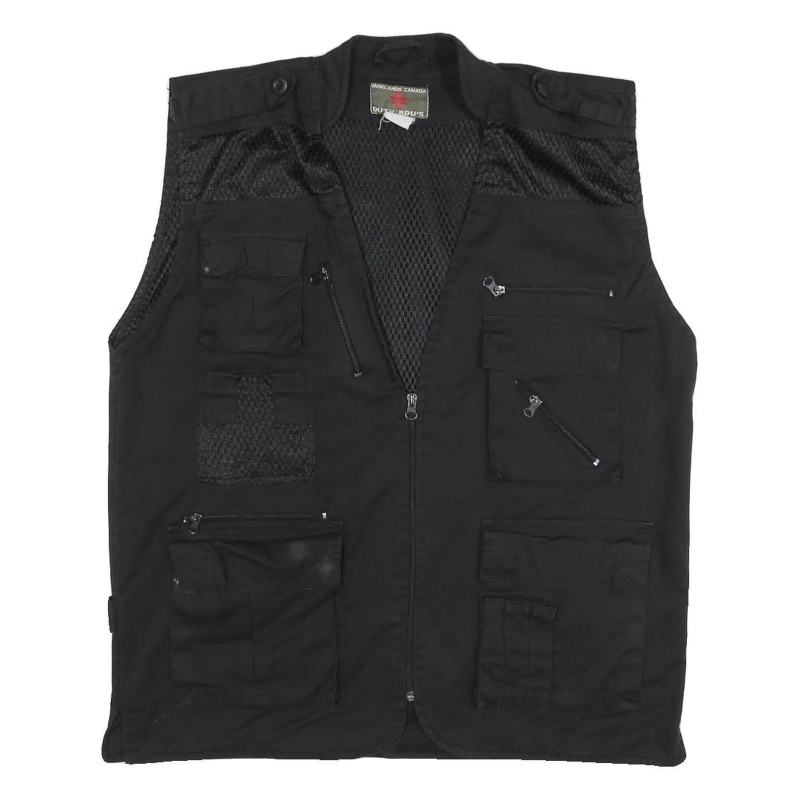 PARKLANDS Mens Black Cotton Blend Utility Jacket XL Mesh Panels Multi Pocket Zip Refurbished - N/A refurbished available on Cerqular