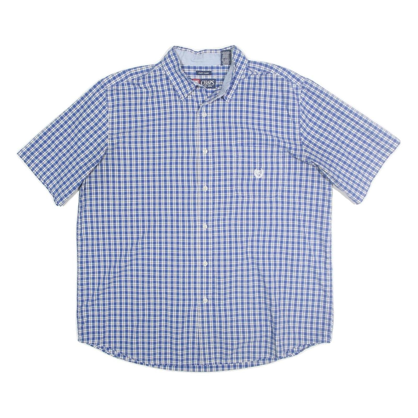 CHAPS Mens Blue & White Check Shirt XL Casual Cotton Short Sleeve Button Refurbished - N/A refurbished available on Cerqular