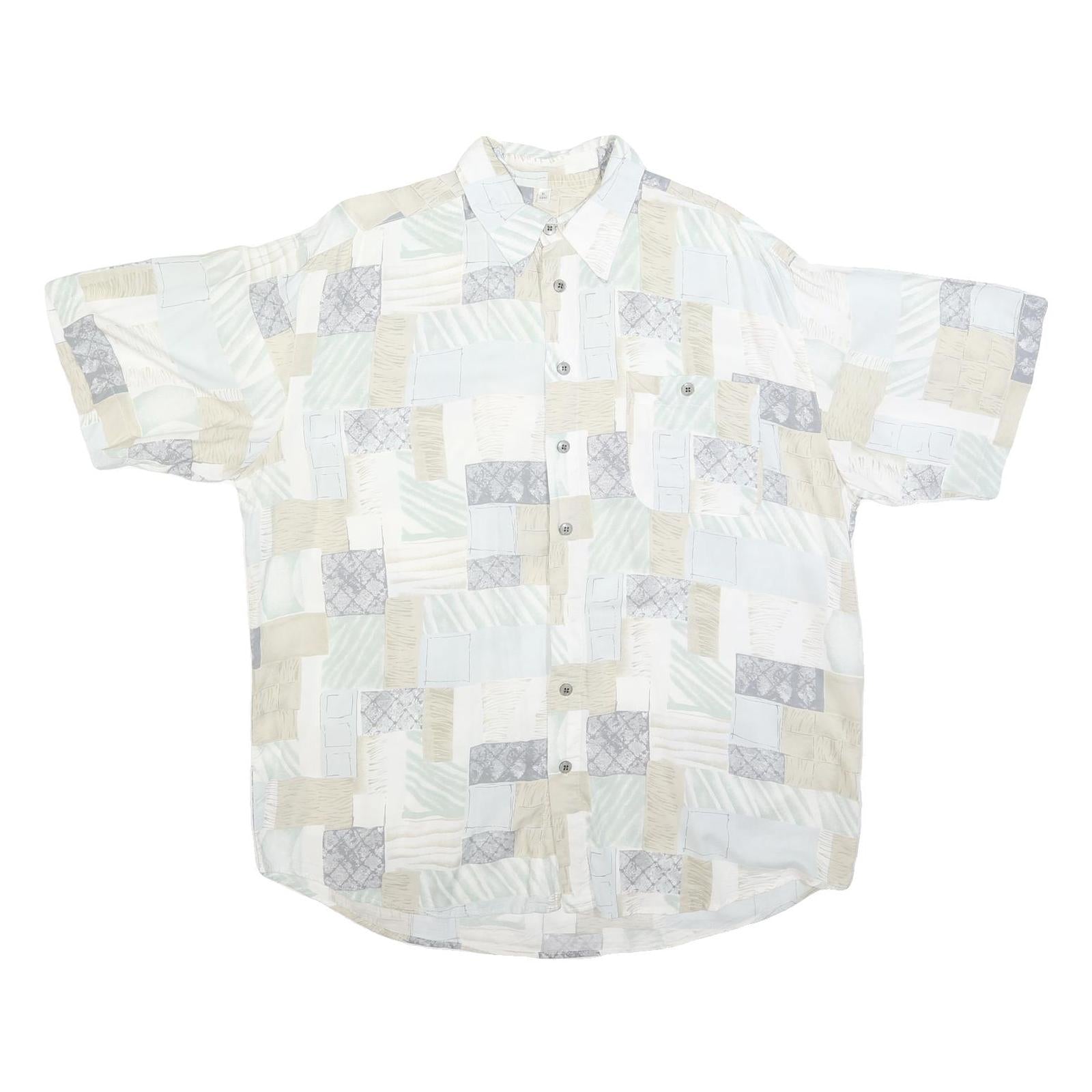 Mens White Beige Grey Patchwork Pattern Cotton Blend Shirt XL Casual Summer Refurbished - N/A refurbished available on Cerqular