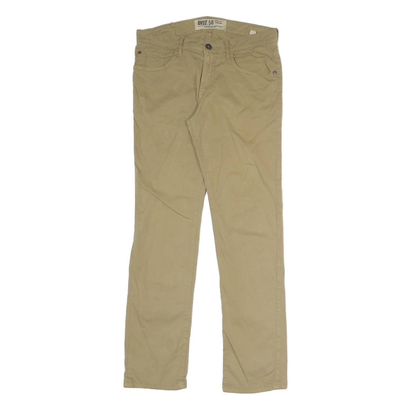RIFLE Mens Cotton Blend Beige Slim Trousers Zip W32 L31 Casual Comfort Style Refurbished - N/A refurbished available on Cerqular