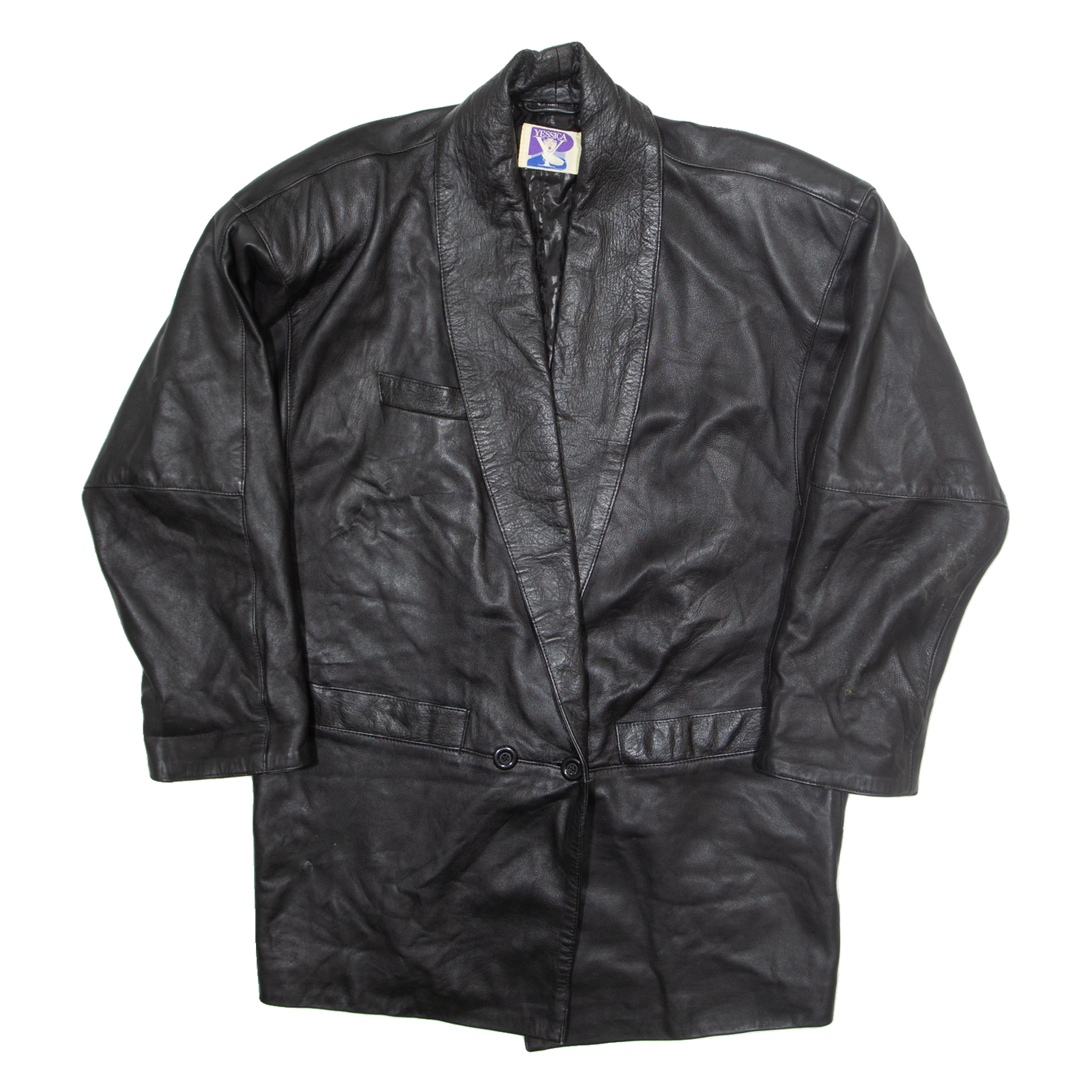 YESSICA Womens Blazer Jacket Black Leather 90s UK 12 Refurbished - N/A refurbished available on Cerqular