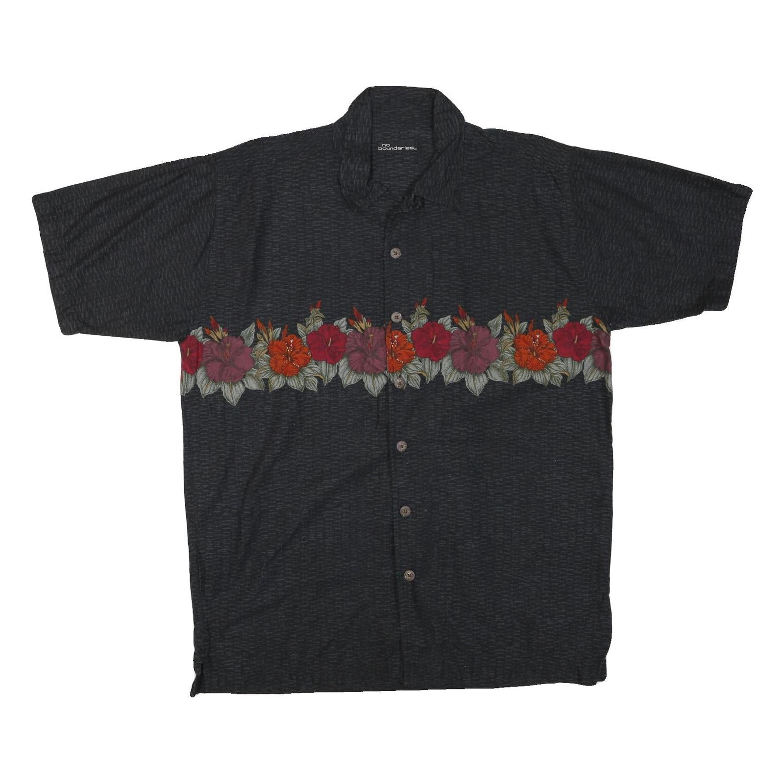 NO BOUNDARIES Mens Black Shirt L Cotton Blend Floral Print Summer Casual Refurbished - N/A refurbished available on Cerqular