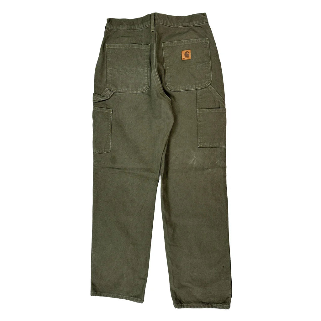 Carhartt Carpenter Trousers - 30W 31L Green Cotton Refurbished - Thrifted (note: this is a term often used to describe second- refurbished available on Cerqular