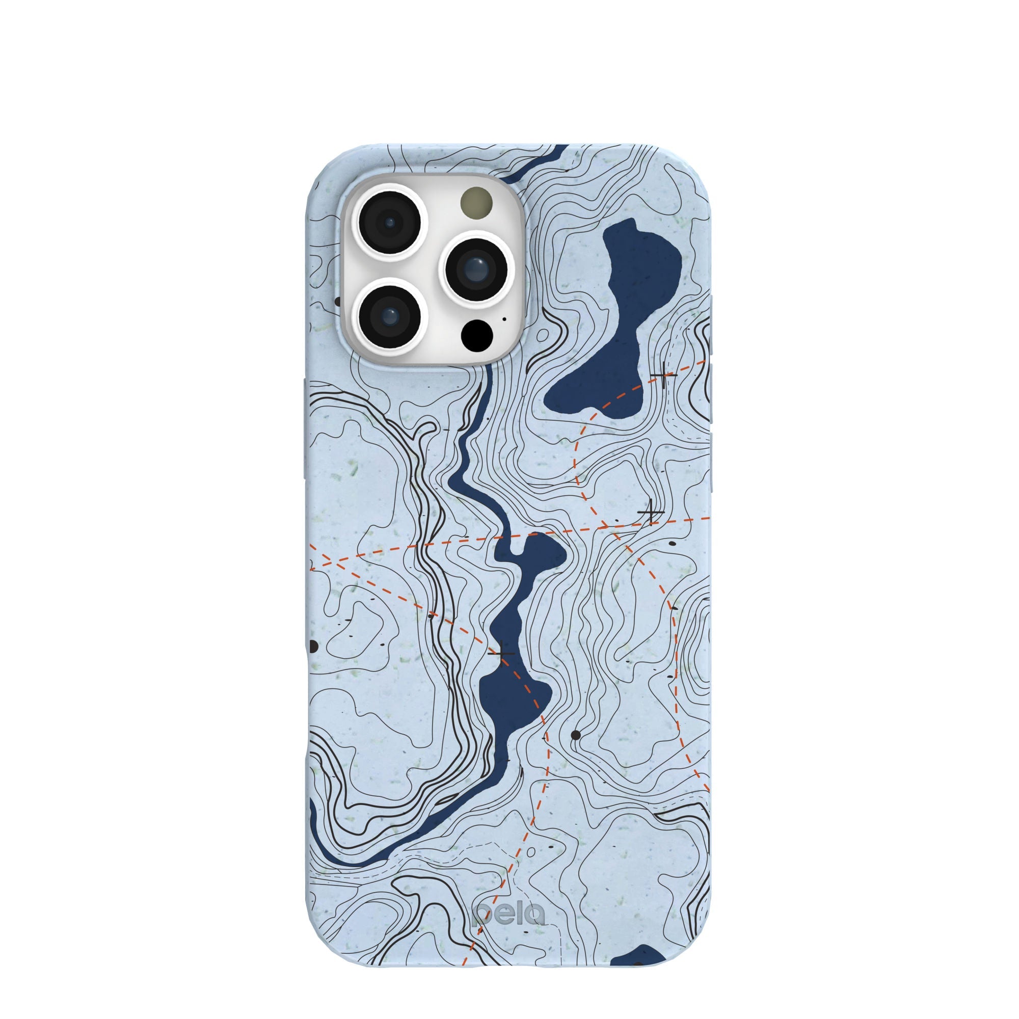 Powder Blue Contour Lines iPhone 16 Pro Max Case Refurbished - Pela Case refurbished available on Cerqular