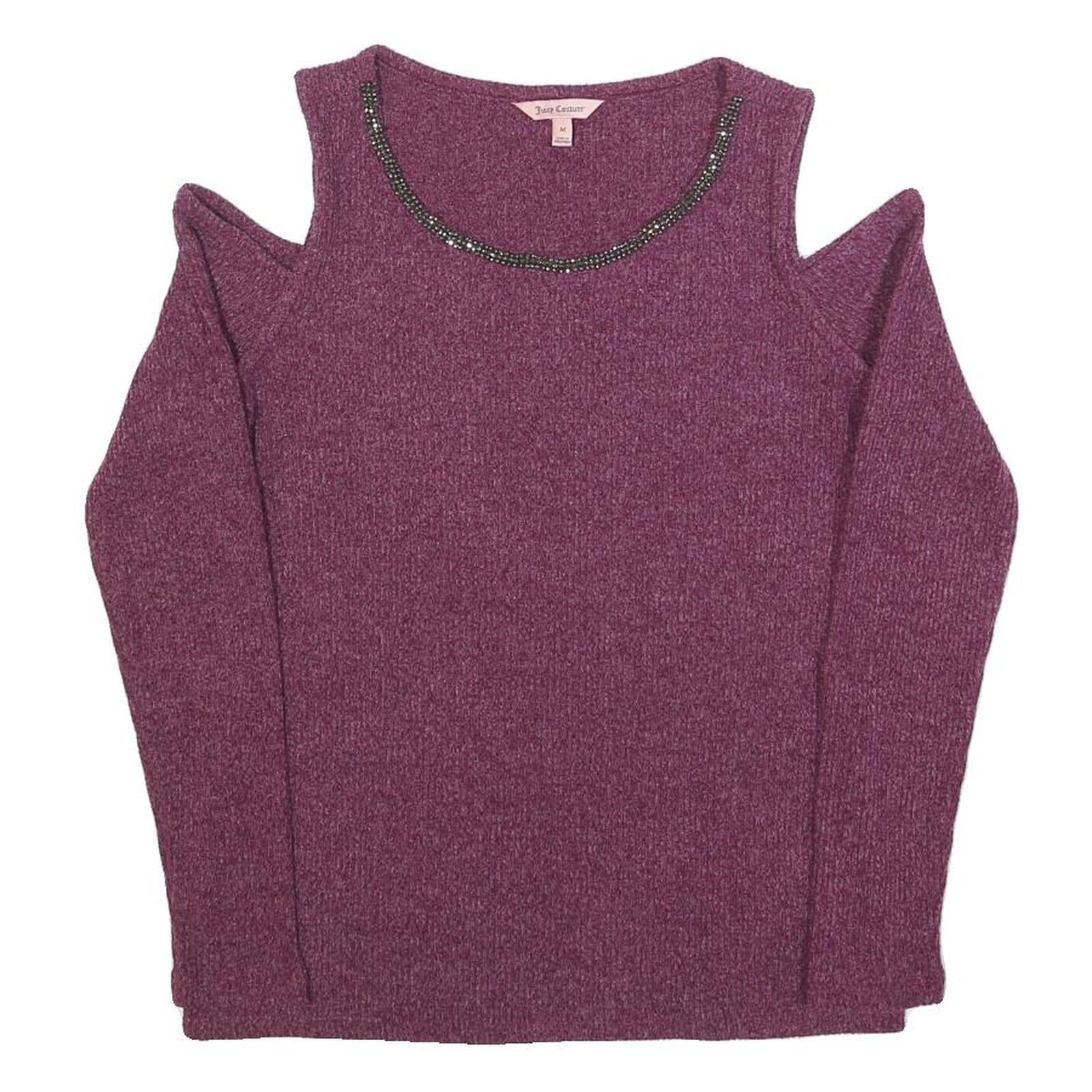 JUICY COUTURE Womens Purple Cold Shoulder Long Sleeve Round Neck Knit Top M Refurbished - N/A refurbished available on Cerqular