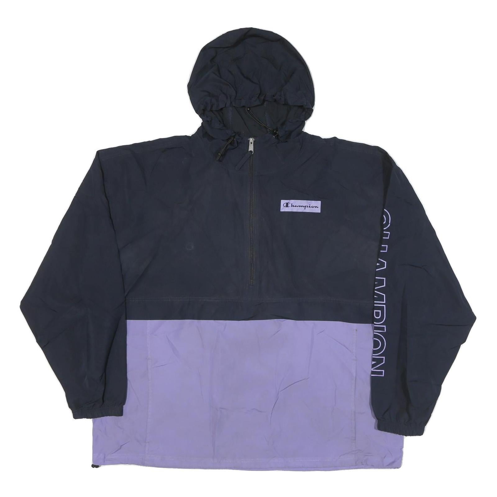 CHAMPION Mens Navy & Purple Half Zip Nylon Jacket 2XL Hooded Sportswear Casual Refurbished - N/A refurbished available on Cerqular