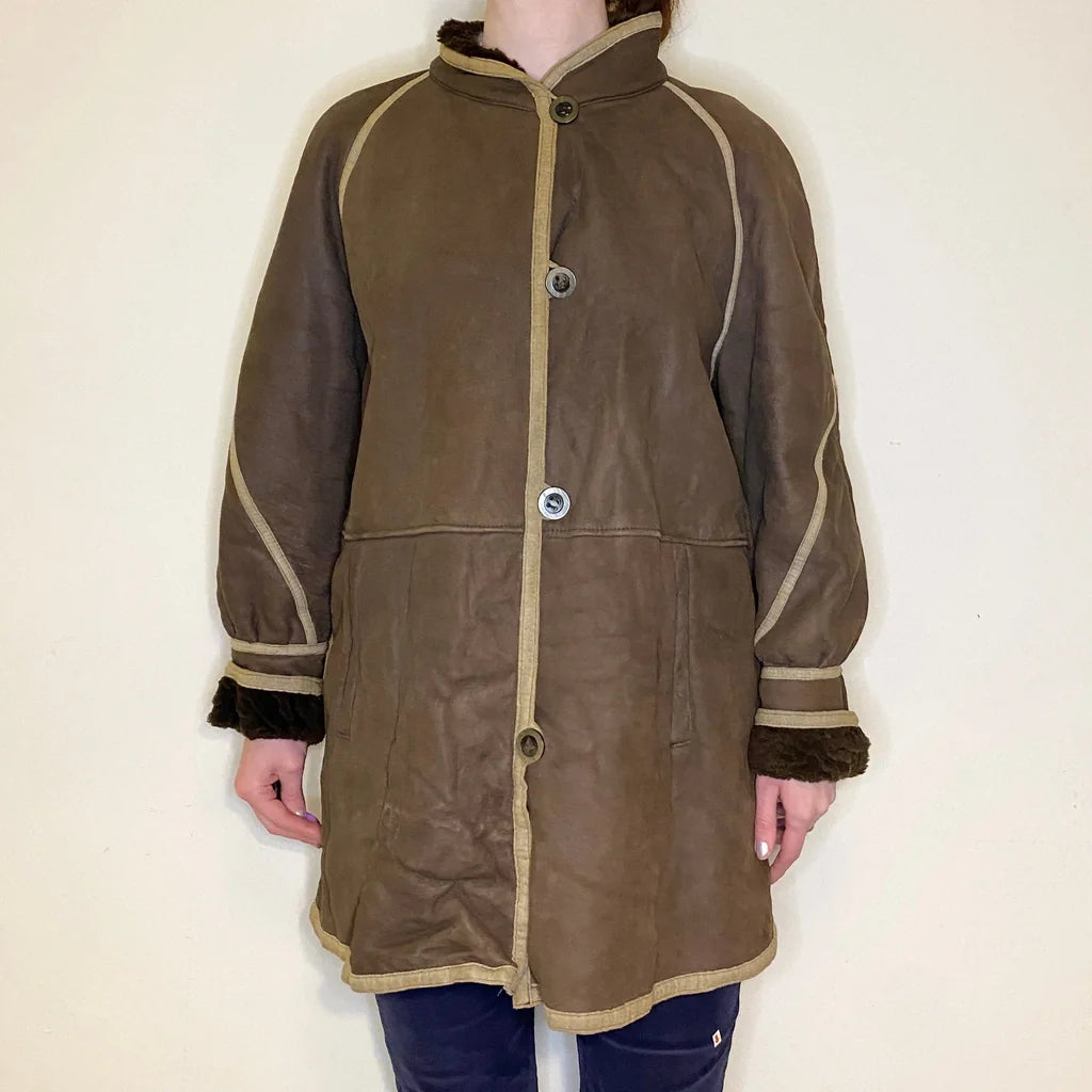 Unbranded Sheepskin Jacket - Large Brown Suede Refurbished - Thrifted (note: this is a term often used to describe second- refurbished available on Cerqular