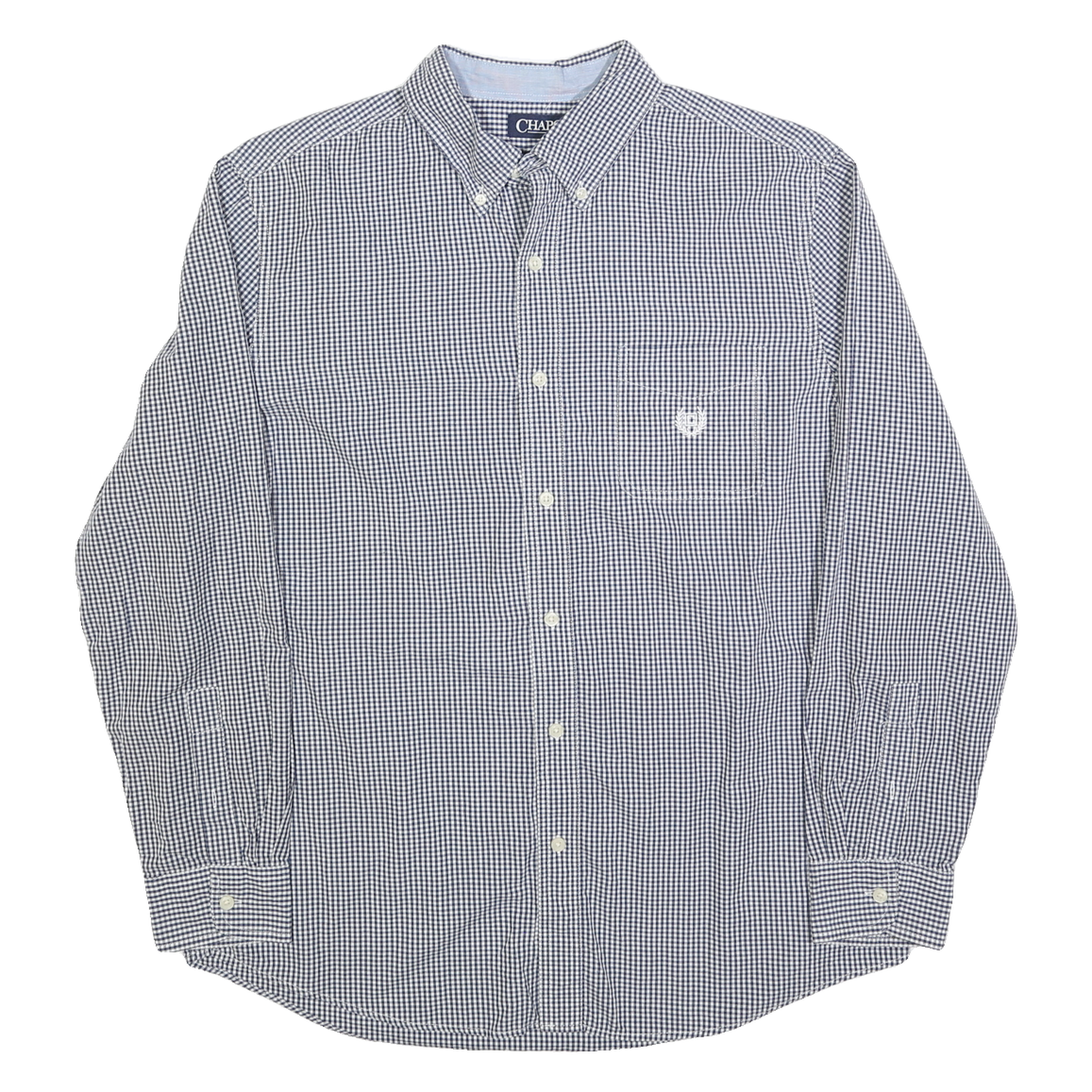 CHAPS Mens Blue & White Check Shirt L Button-Down Collar Cotton Blend Long Refurbished - N/A refurbished available on Cerqular