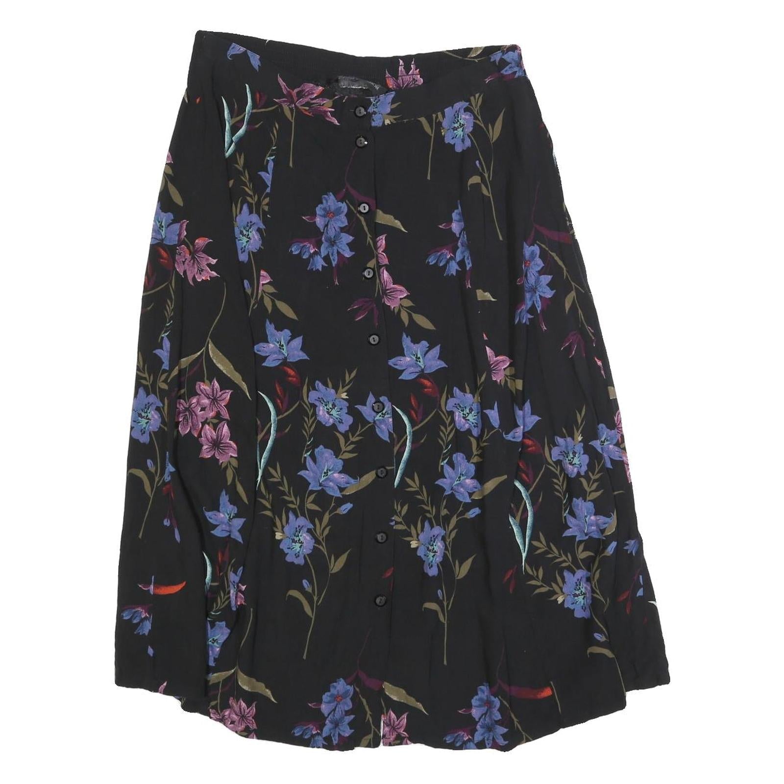 SAG HARBOR Womens Black Floral Print Button Midi Cotton Blend Skirt L Elegant Refurbished - N/A refurbished available on Cerqular
