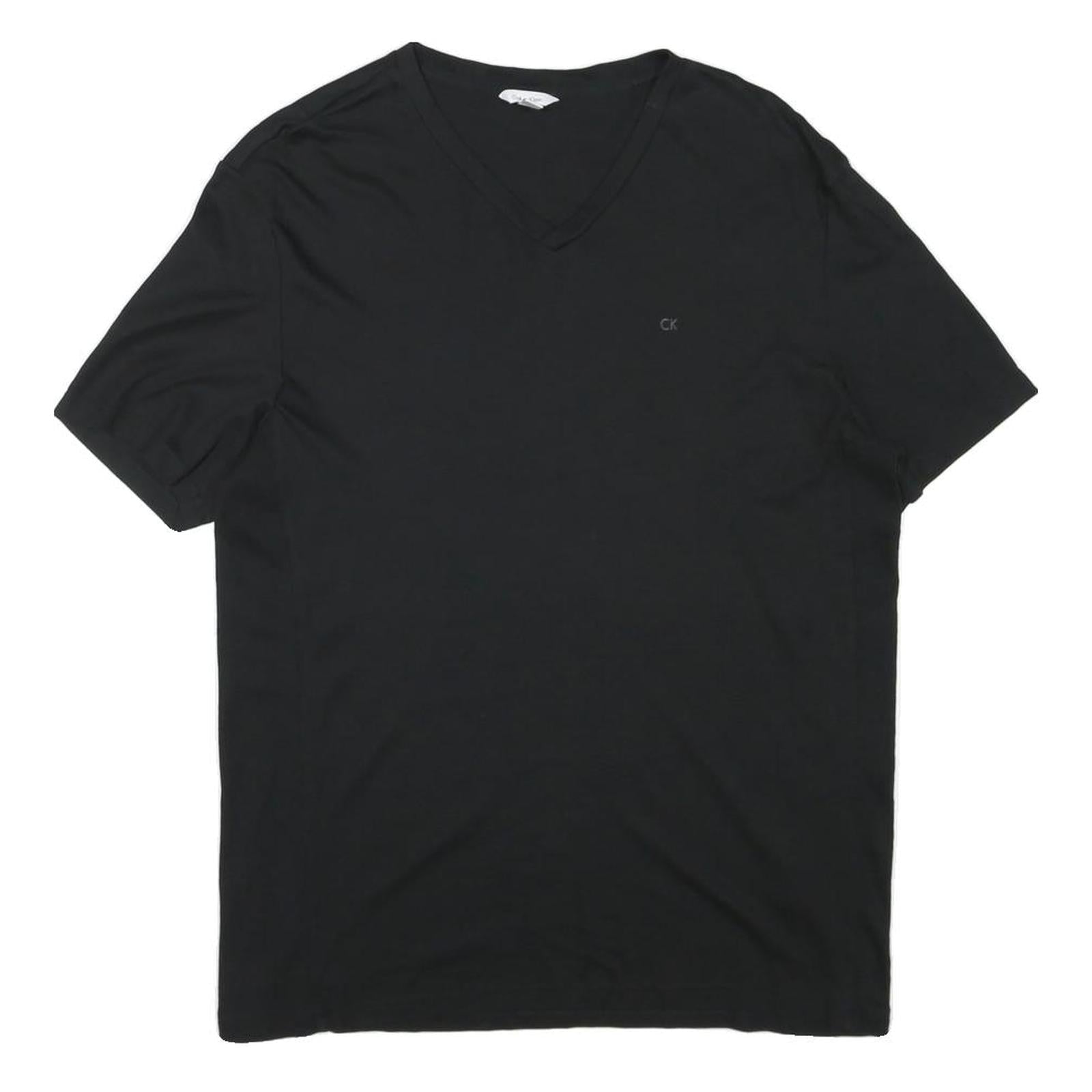 CALVIN KLEIN JEANS Mens Black V-Neck T-Shirt M Short Sleeve Logo Minimalist Refurbished - N/A refurbished available on Cerqular
