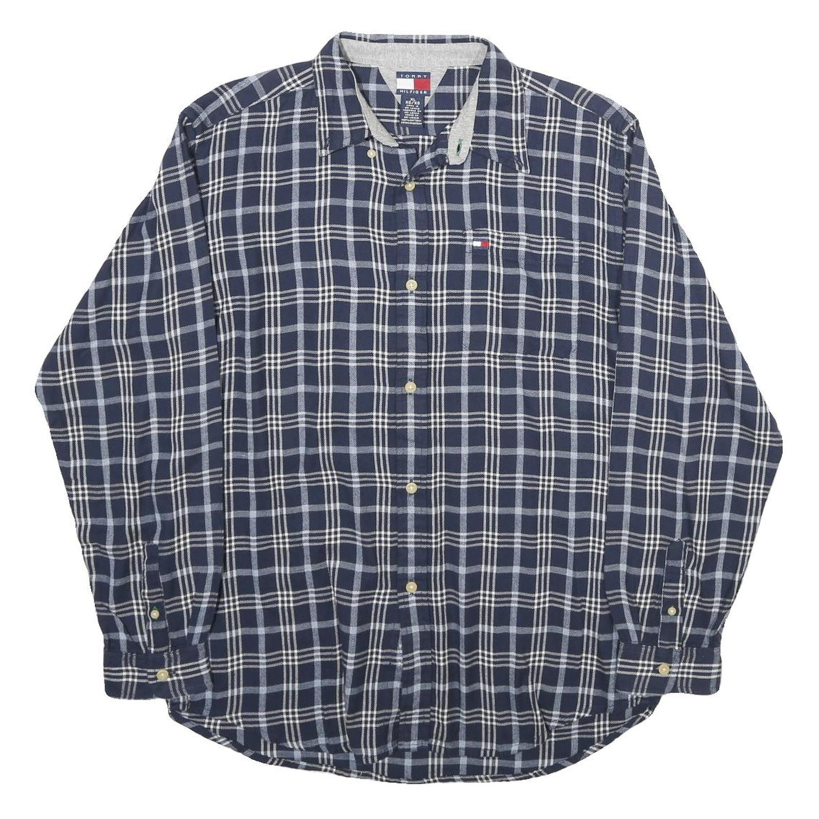 TOMMY HILFIGER Mens Blue & White Check Shirt XL Long Sleeve Cotton Casual Refurbished - N/A refurbished available on Cerqular