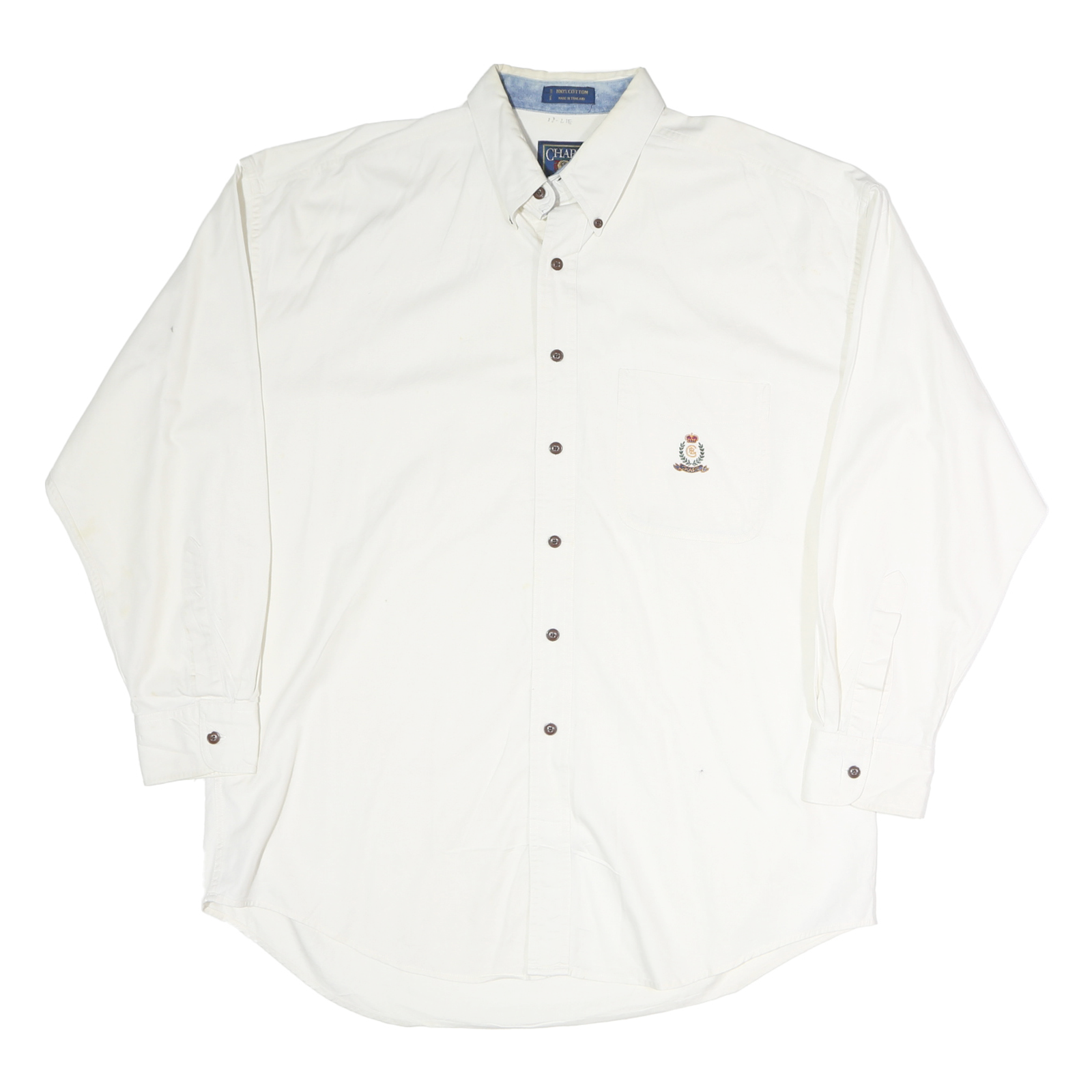 CHAPS Mens White Button-Down Shirt L Embroidered Crest Casual Cotton Refurbished - N/A refurbished available on Cerqular