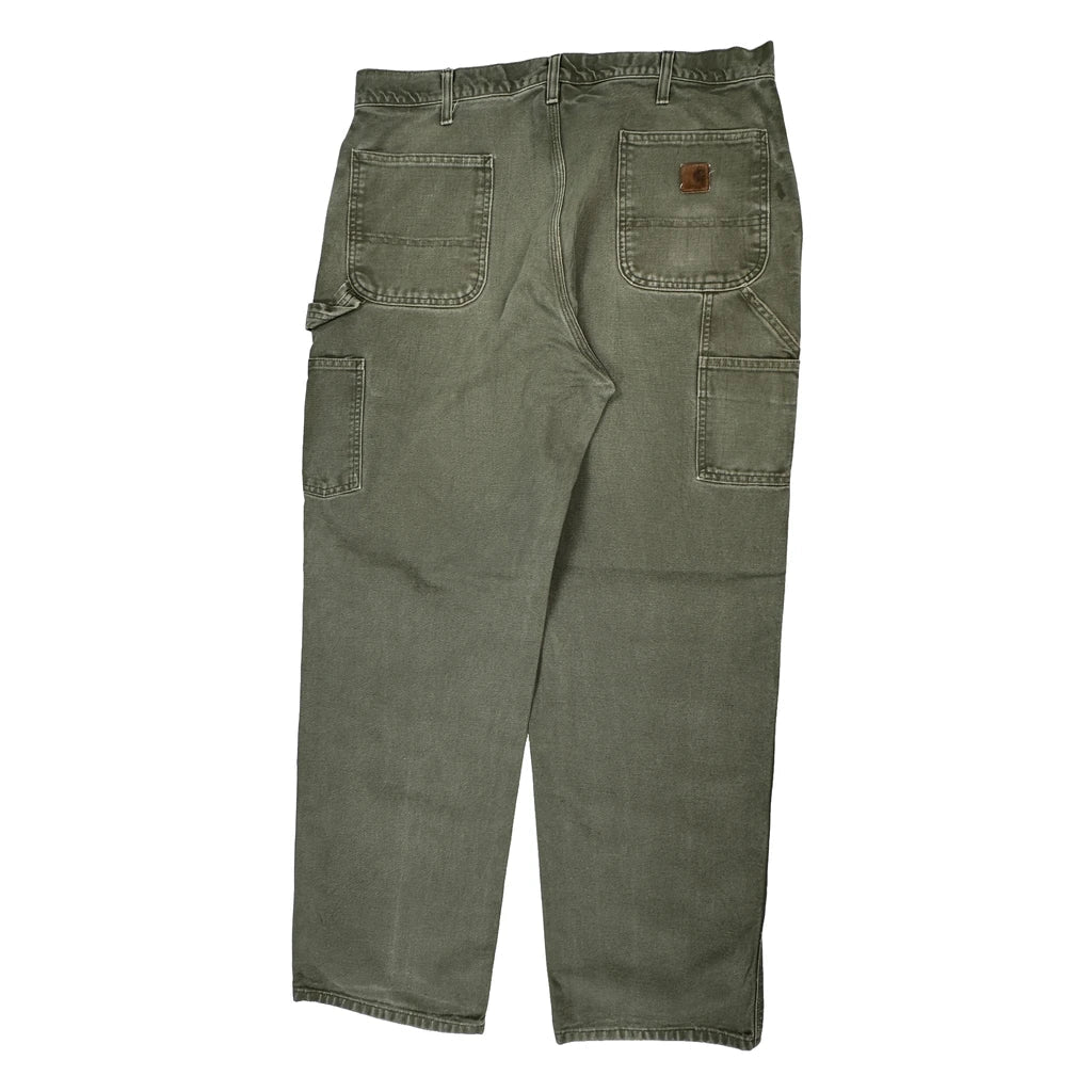 Carhartt Carpenter Trousers - 38W 34L Green Cotton Refurbished - Thrifted (note: this is a term often used to describe second- refurbished available on Cerqular