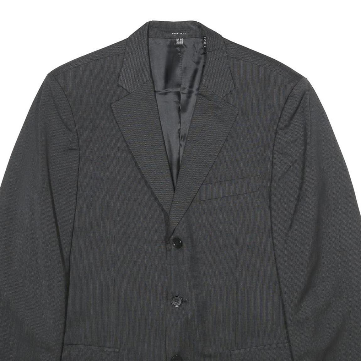 ZARA Mens Grey Wool Blend Blazer Jacket M Woven Classic Button Closure Smart Refurbished - N/A refurbished available on Cerqular