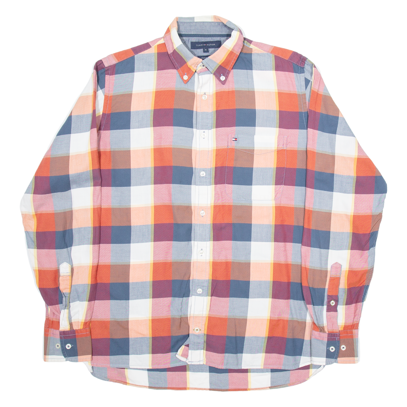 TOMMY HILFIGER Custom Fit Mens Shirt Orange Check Long Sleeve M Refurbished - N/A refurbished available on Cerqular