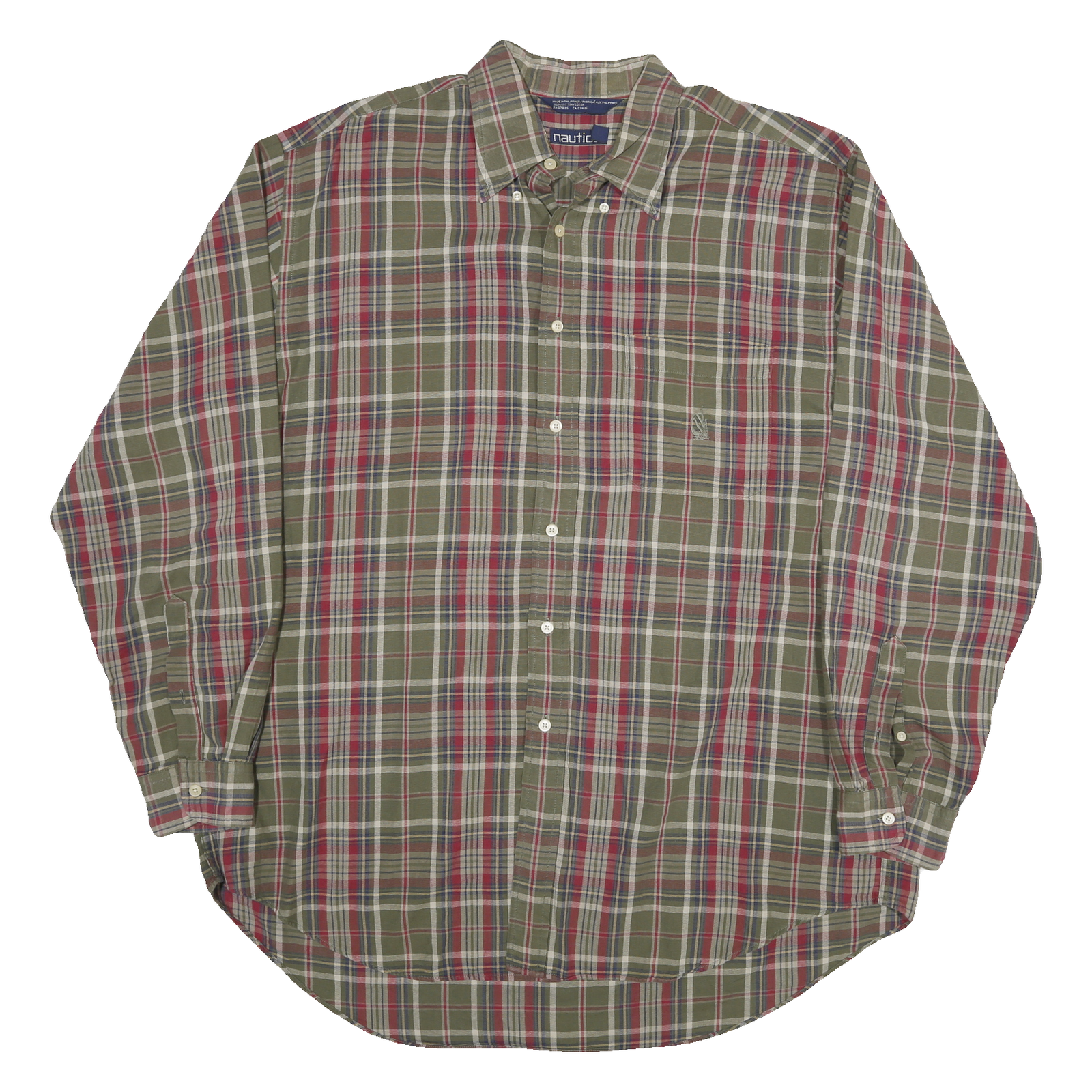 NAUTICA Mens Green & Red Checked Shirt XL Cotton Blend Button Down Casual Refurbished - N/A refurbished available on Cerqular