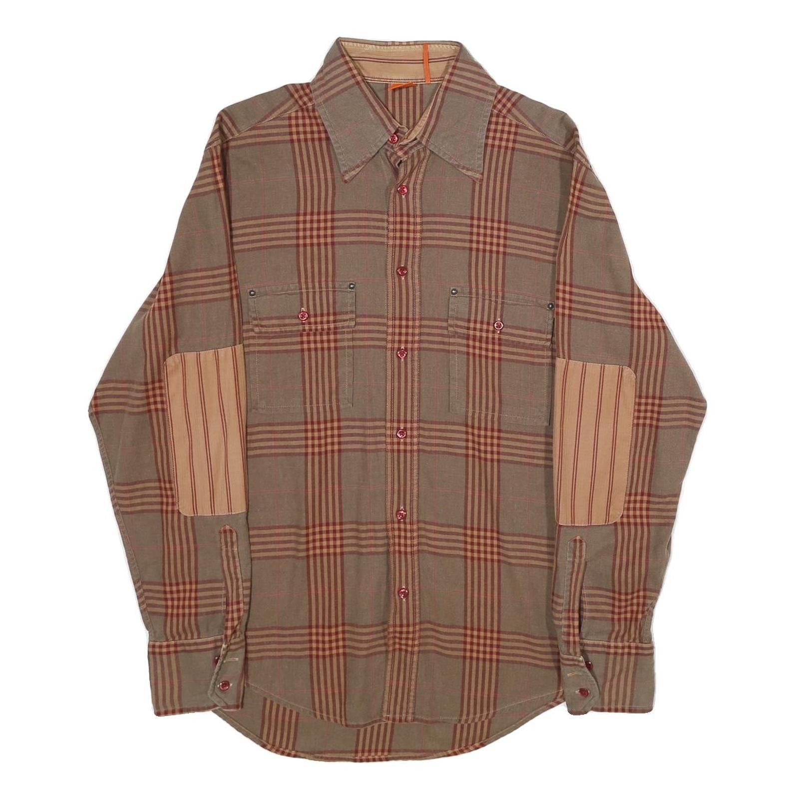 BOSS HUGO BOSS Mens Brown & Orange Check Shirt M Long Sleeve Cotton Casual Refurbished - N/A refurbished available on Cerqular