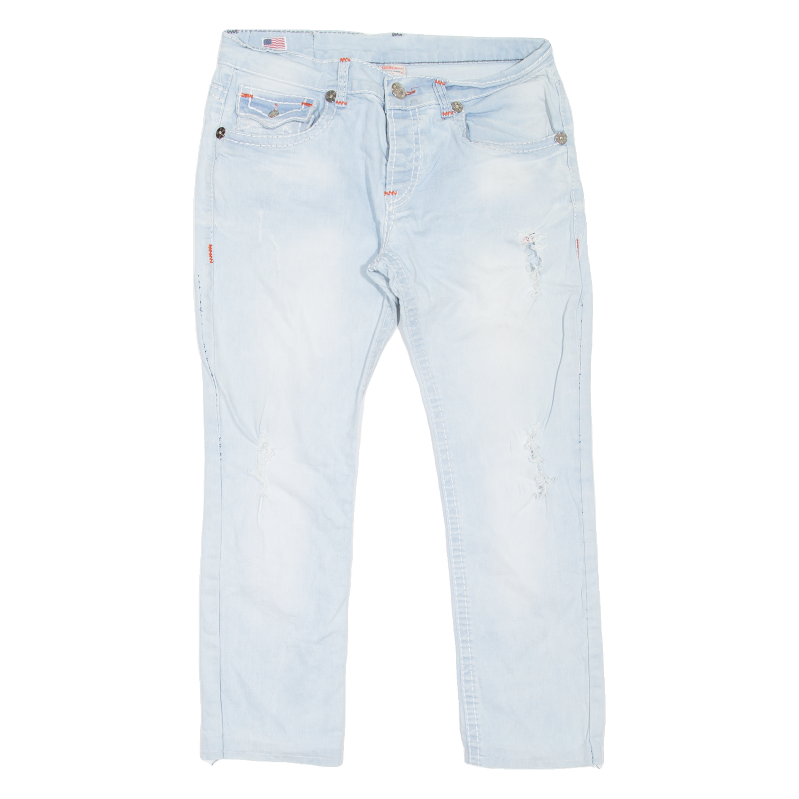 TRUE RELIGION Distressed Mens Jeans Blue Slim Straight Stone Wash W34 L27 Refurbished - N/A refurbished available on Cerqular