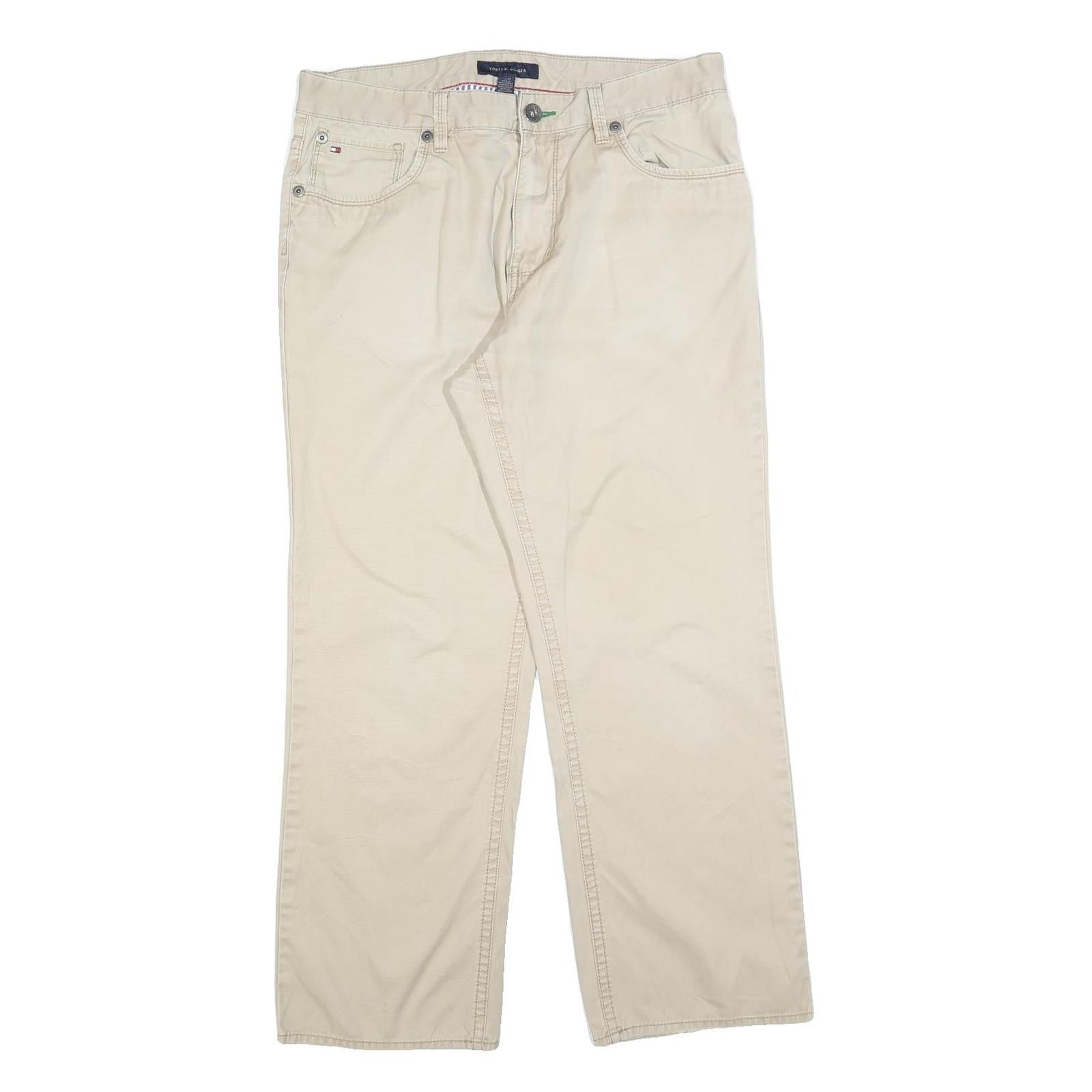 TOMMY HILFIGER Mens Beige Regular Fit Straight Leg Trousers W34 L30 Cotton Blend Refurbished - N/A refurbished available on Cerqular