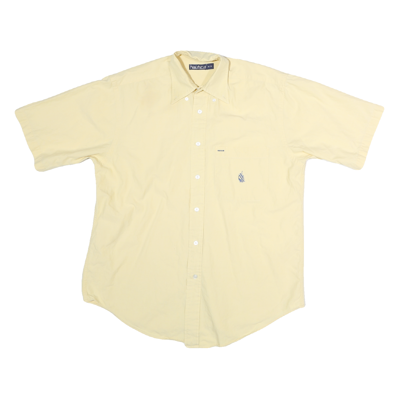 NAUTICA Mens Yellow & Cream Cotton Short Sleeve Shirt M Casual Summer Style Refurbished - N/A refurbished available on Cerqular