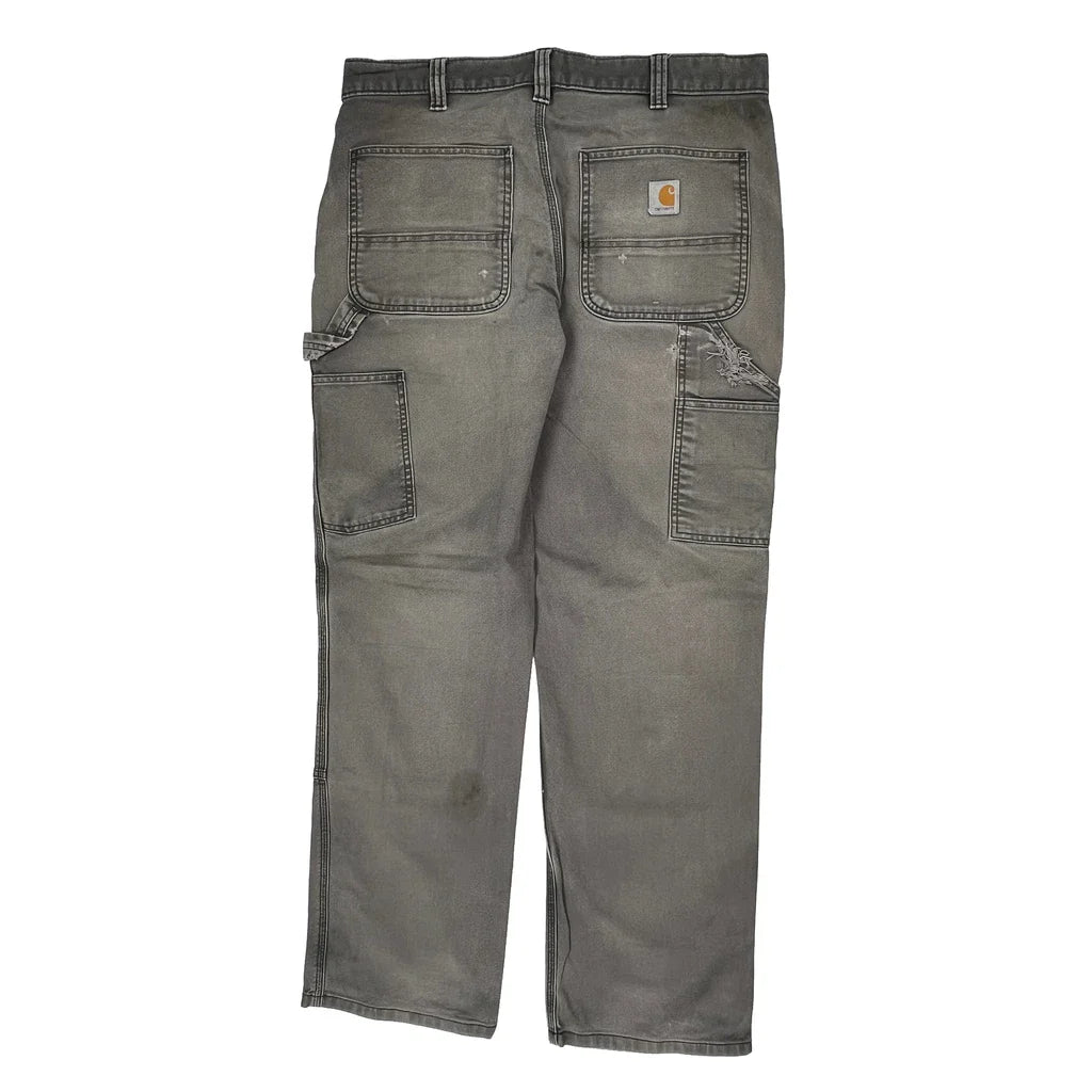 Carhartt Double Knee Carpenter Trousers - 36W 32L Grey Cotton Refurbished - Thrifted (note: this is a term often used to describe second- refurbished available on Cerqular