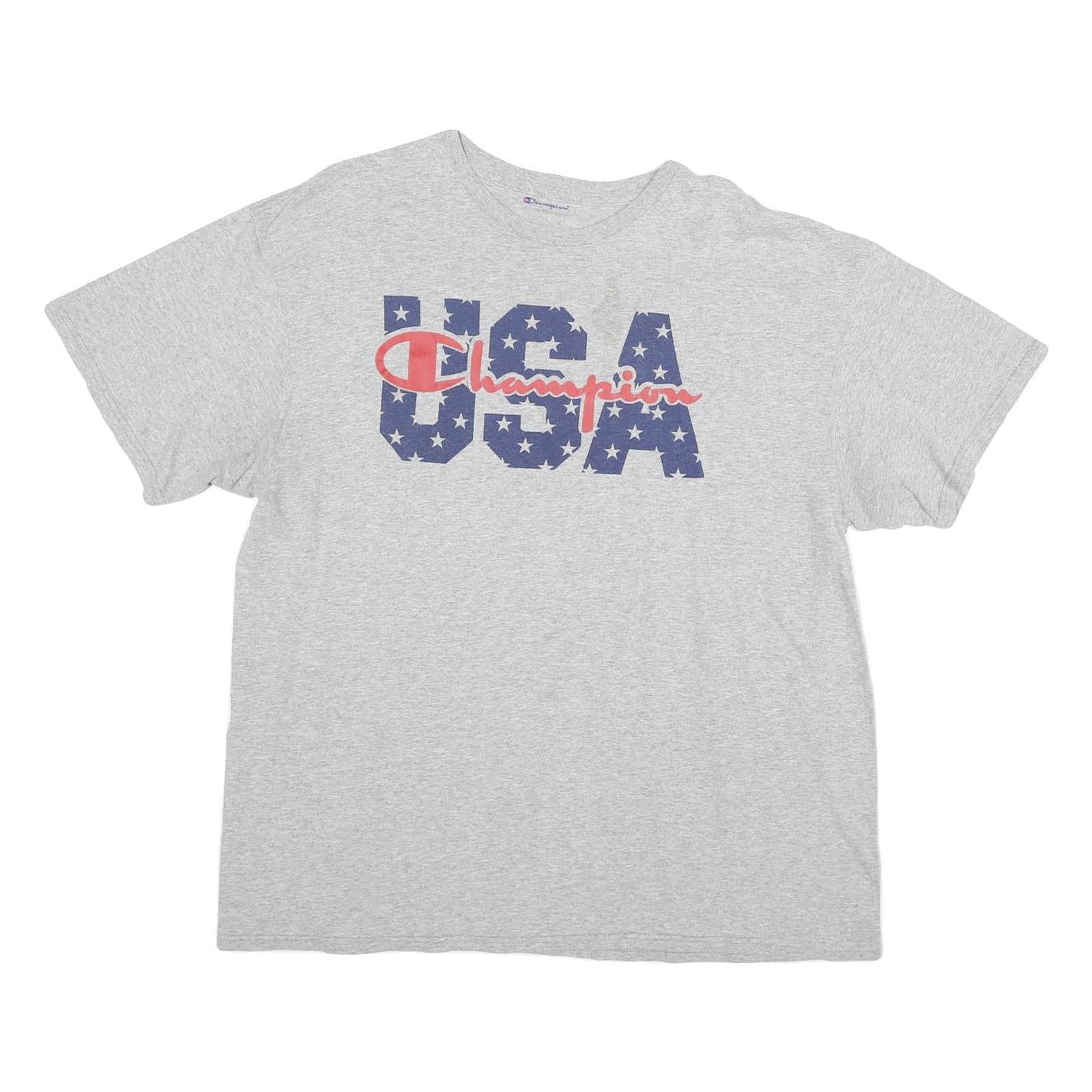 CHAMPION Mens Grey USA Graphic T-Shirt XL Short Sleeve Crew Neck Cotton Blend Refurbished - N/A refurbished available on Cerqular